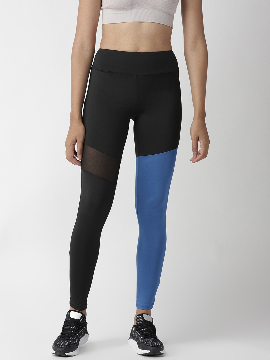 

CHKOKKO Women Black & Blue Colourblocked High-Rise Yoga Tights