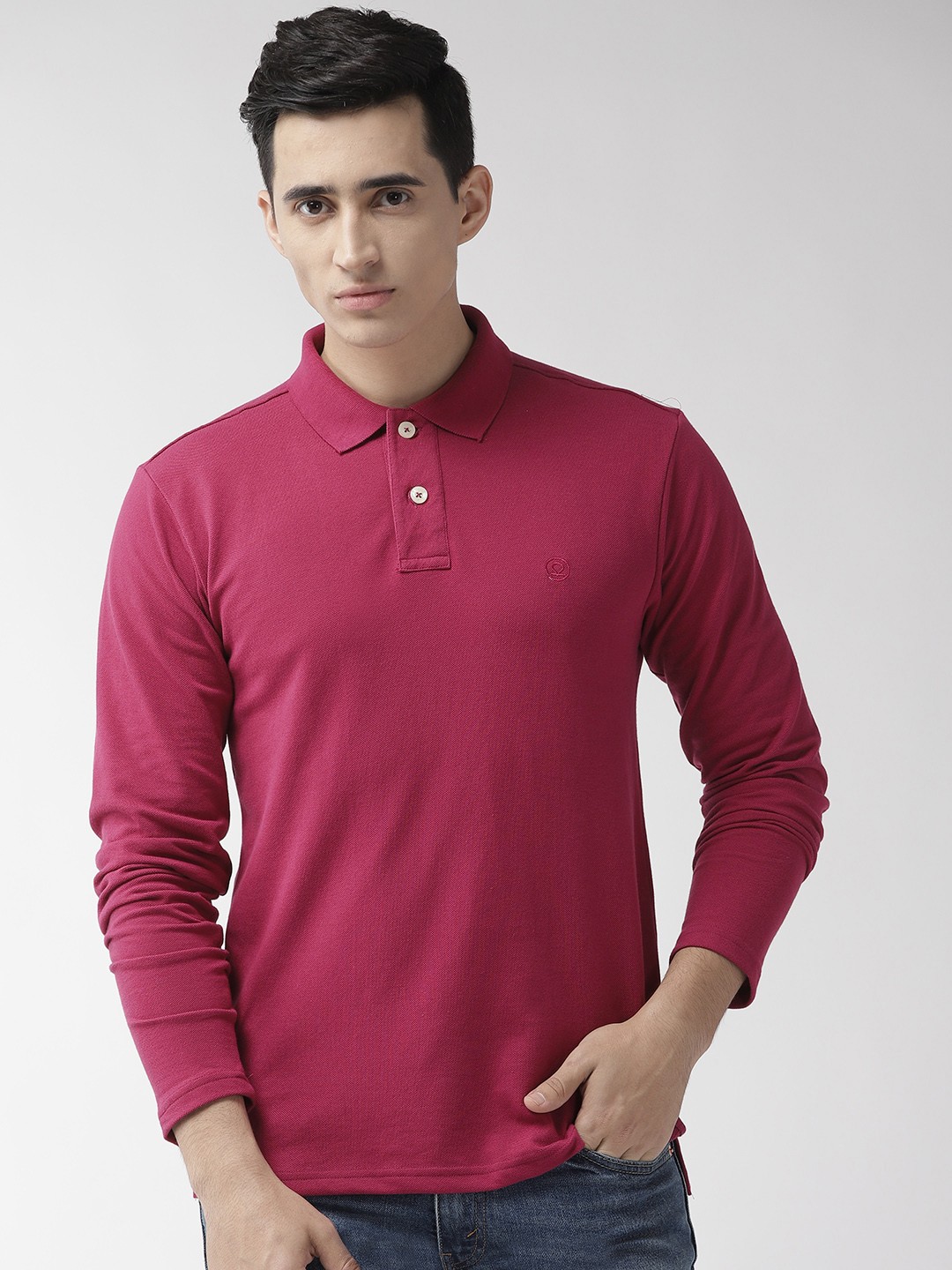 

Chkokko Men Magenta Solid Polo Collar T-shirt