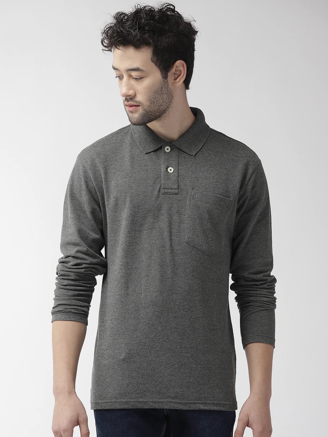 

Chkokko Men Charcoal Grey Solid Polo Collar T-shirt