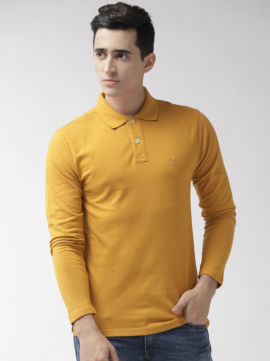 

Chkokko Men Mustard Yellow Solid Polo Collar T-shirt