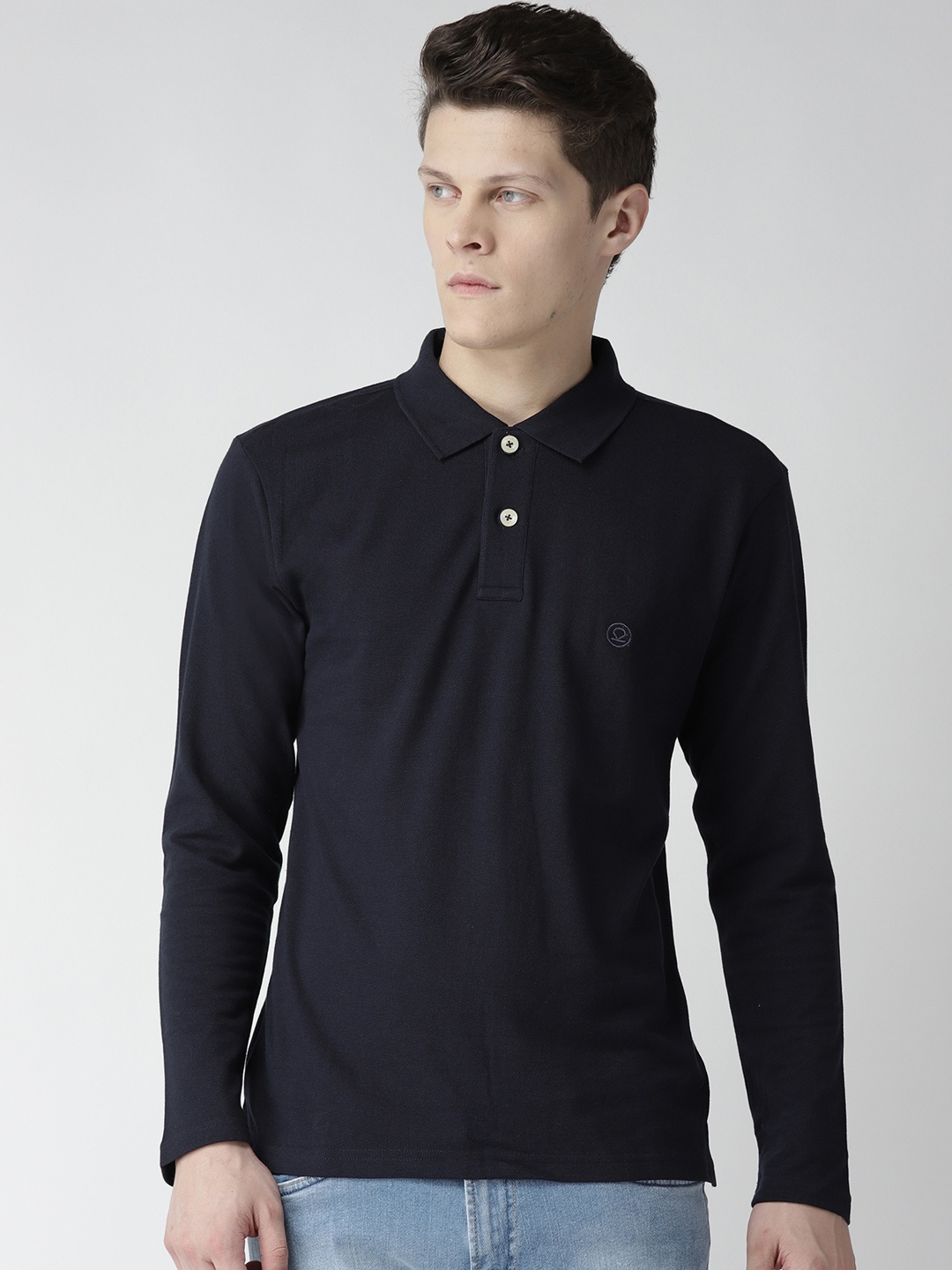 

Chkokko Men Navy Blue Solid Polo Collar T-shirt