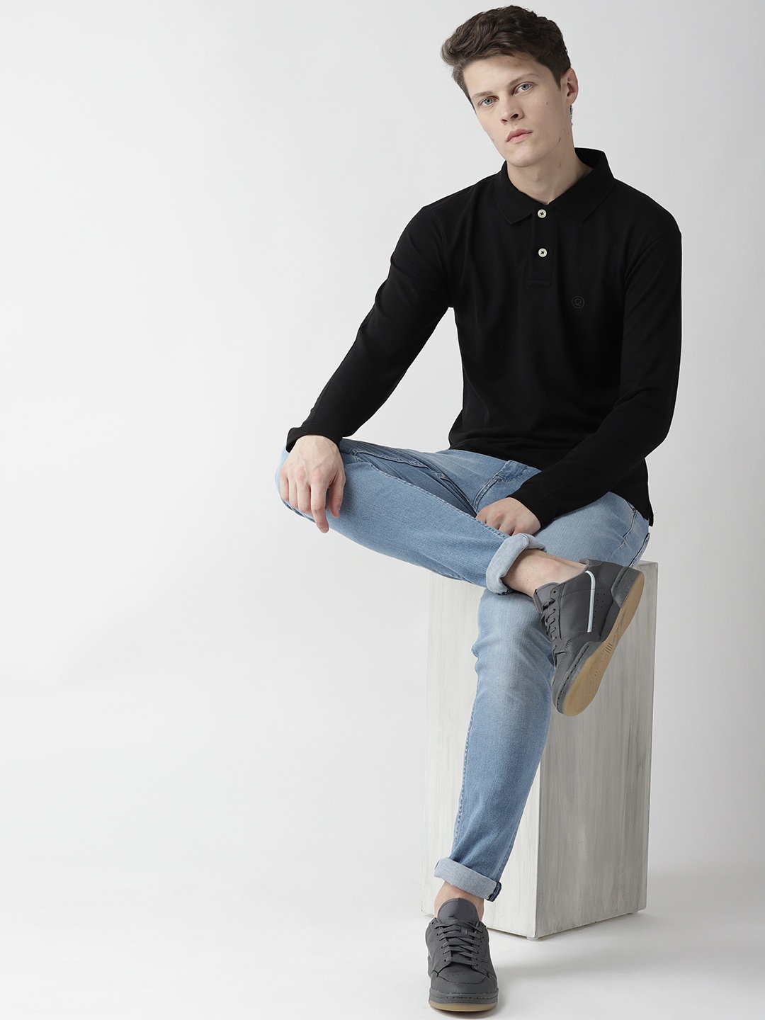 

Chkokko Men Black Solid Polo Collar T-shirt