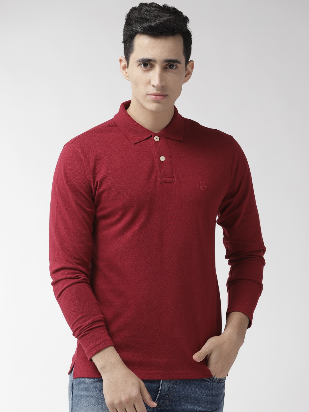 

Chkokko Men Maroon Solid Polo Collar T-shirt