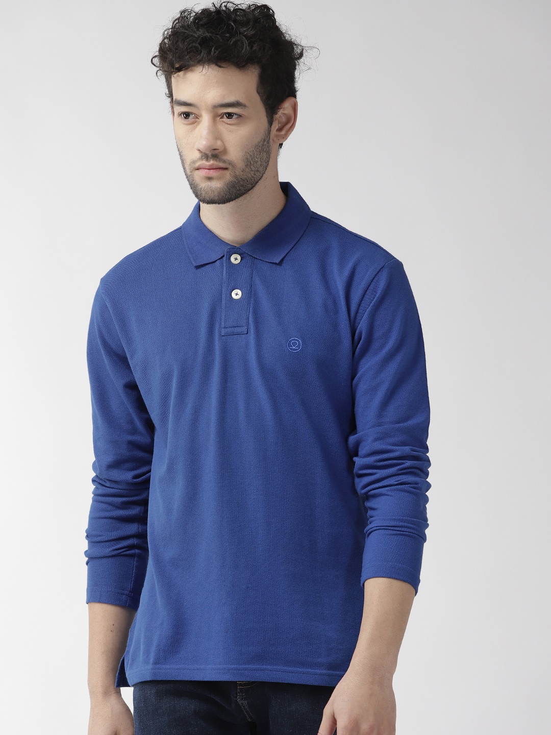 

CHKOKKO Men Blue Solid Polo Collar T-shirt
