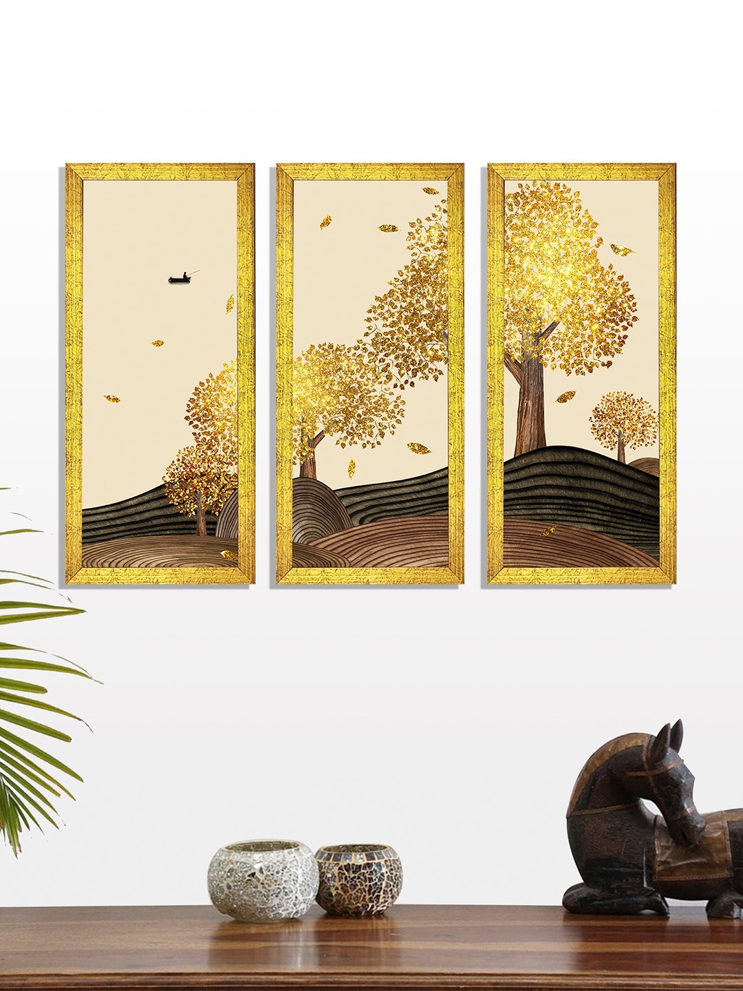 

Art Street Set of 3 Gold-Toned Tree UV Wall Art With Wooden Frame