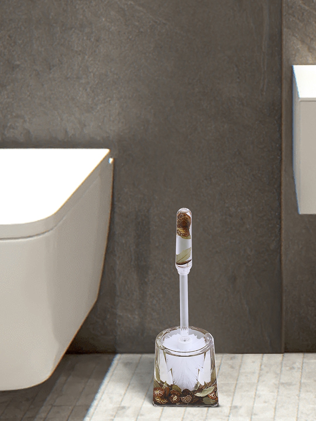 

OBSESSIONS Brown & Transparent Glass Toilet Brush With Holder