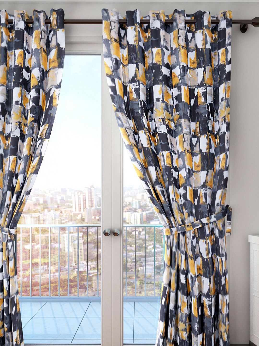 

HOUZZCODE Black & Grey Single Room Darkening Curtain