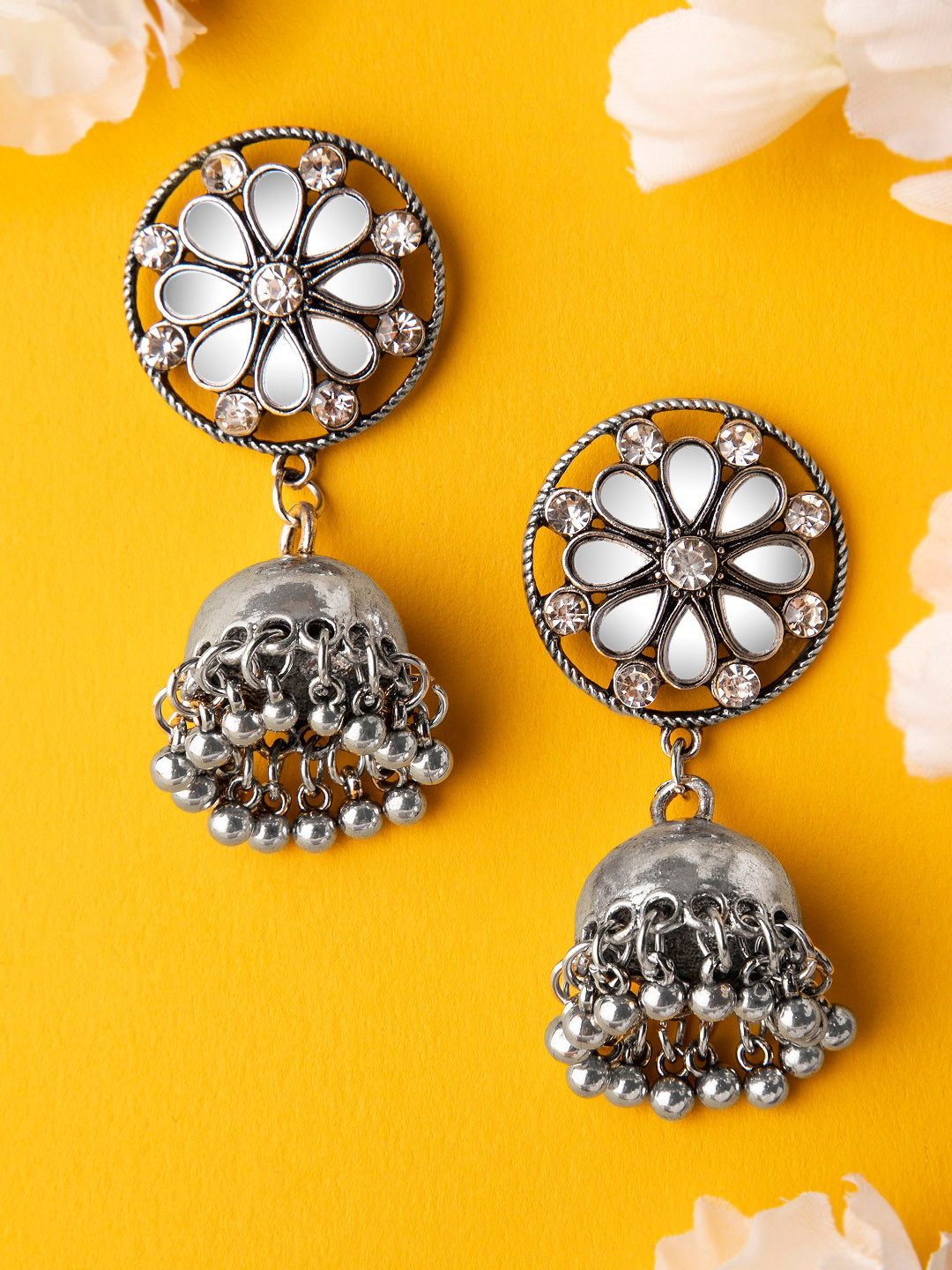 

Rubans Silver-Toned Dome Shaped Jhumkas