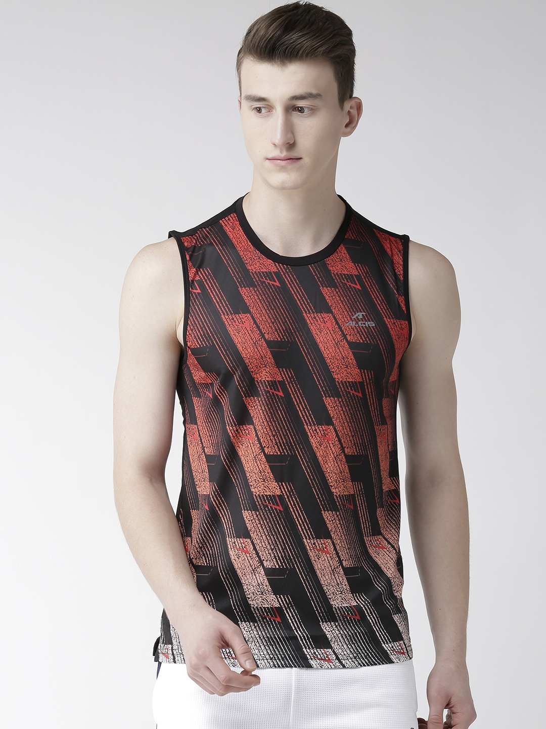 

Alcis Men Black & Orange Printed Round Neck Training T-shirt