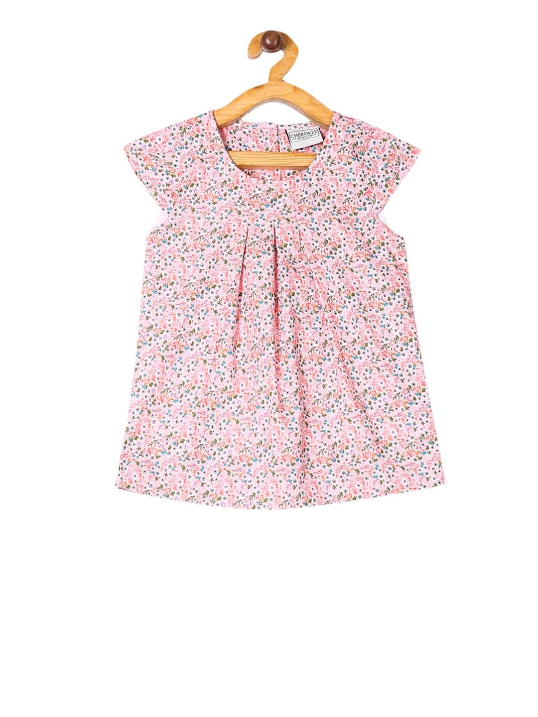 

Cherokee Girls Pink Printed Empire Pure Cotton Top