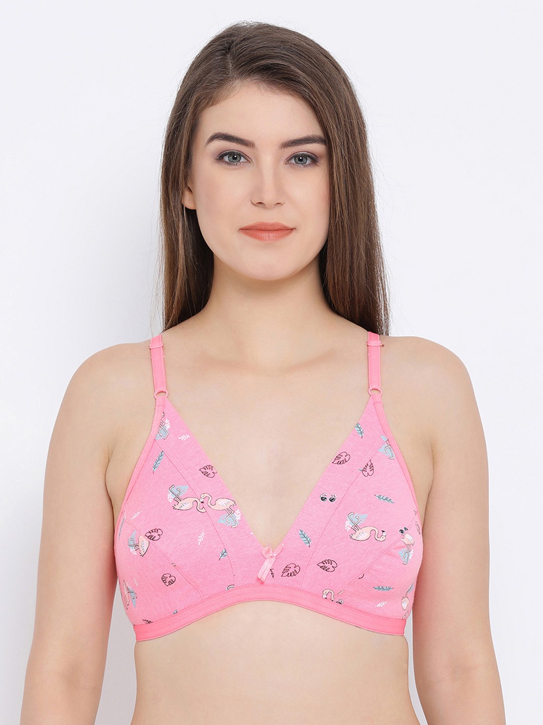 

Clovia Cotton Rich Non-Padded Non-Wired Printed Bra, Pink