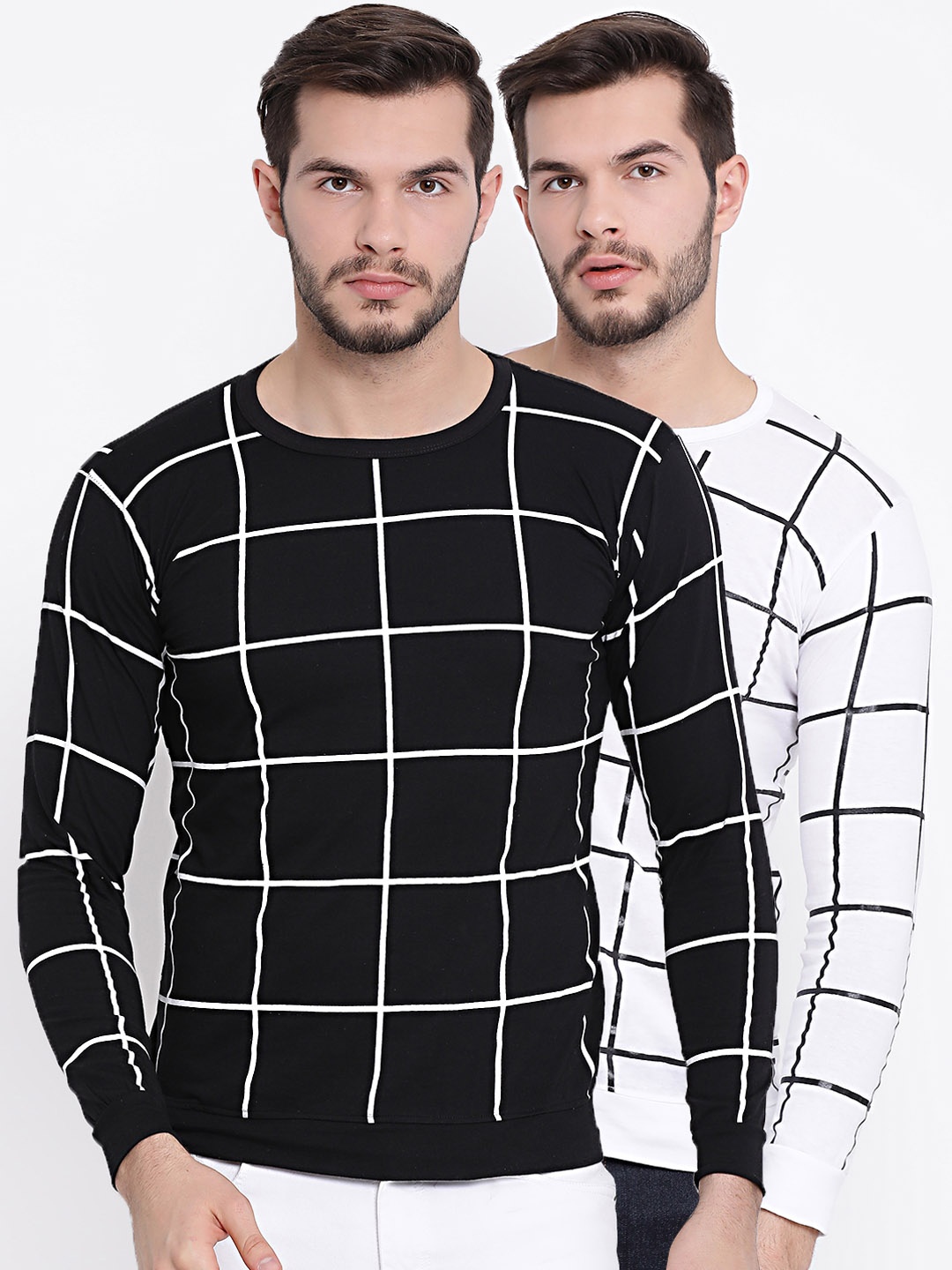 

VIMAL JONNEY Men Pack of 2 Checked T-shirts, Black