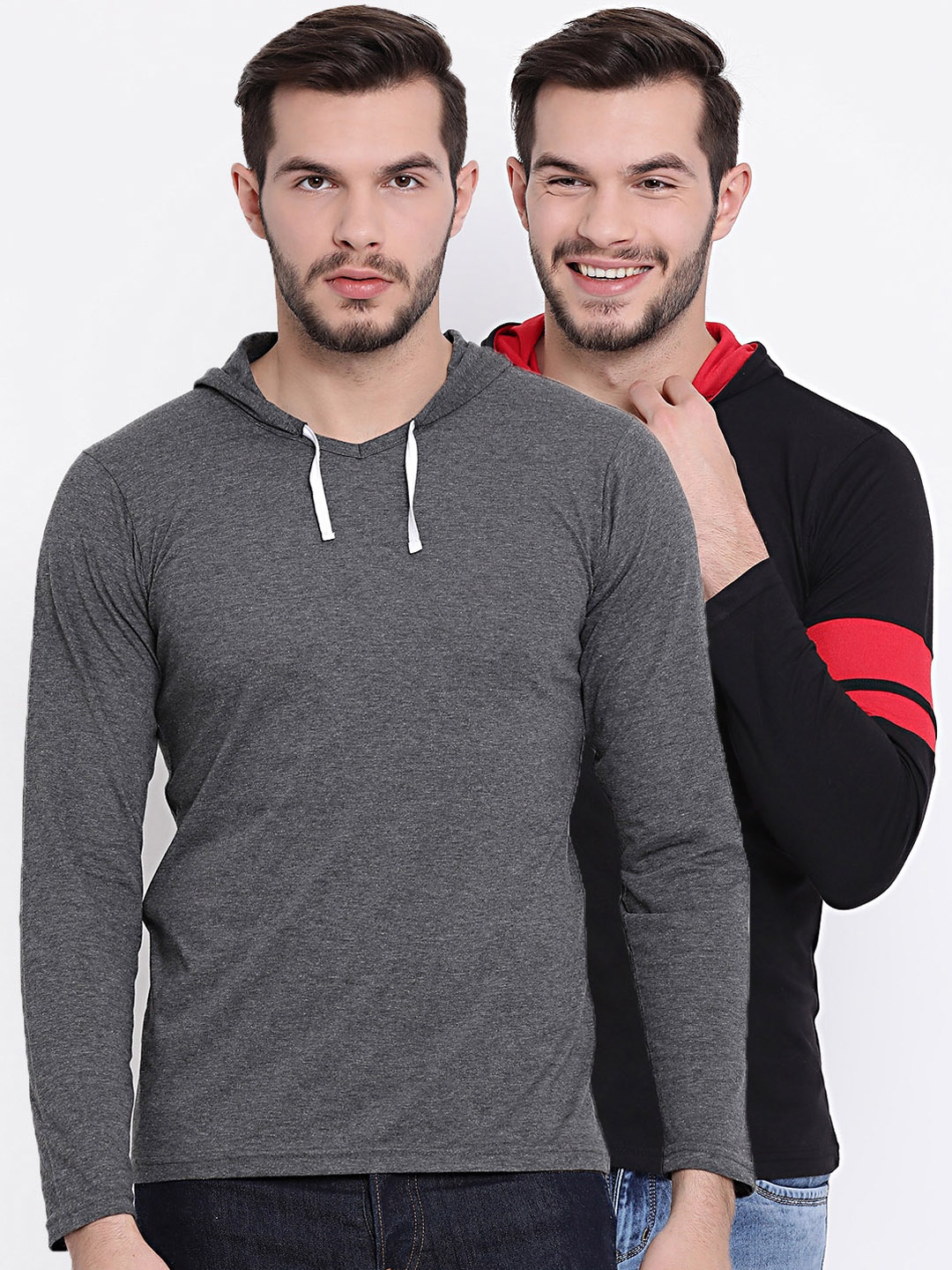 

MACK JONNEY Men Pack of 2 Solid Hooded T-shirt, Black