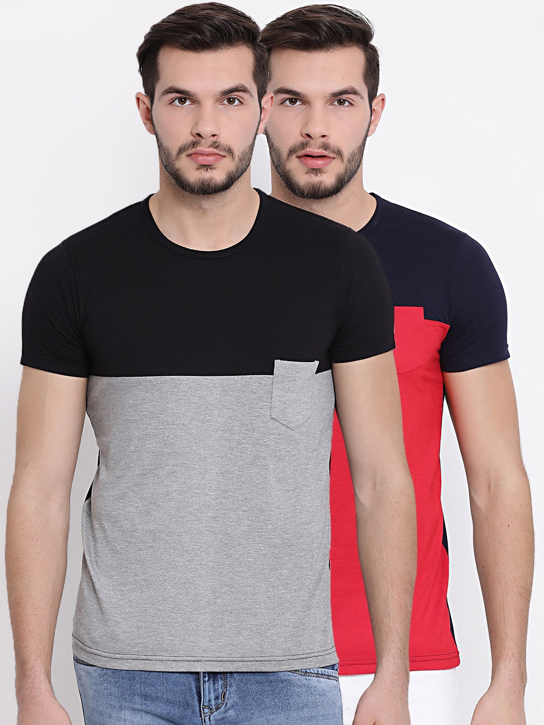 

VIMAL JONNEY Men Pack of 2 Colourblocked T-shirts, Multi