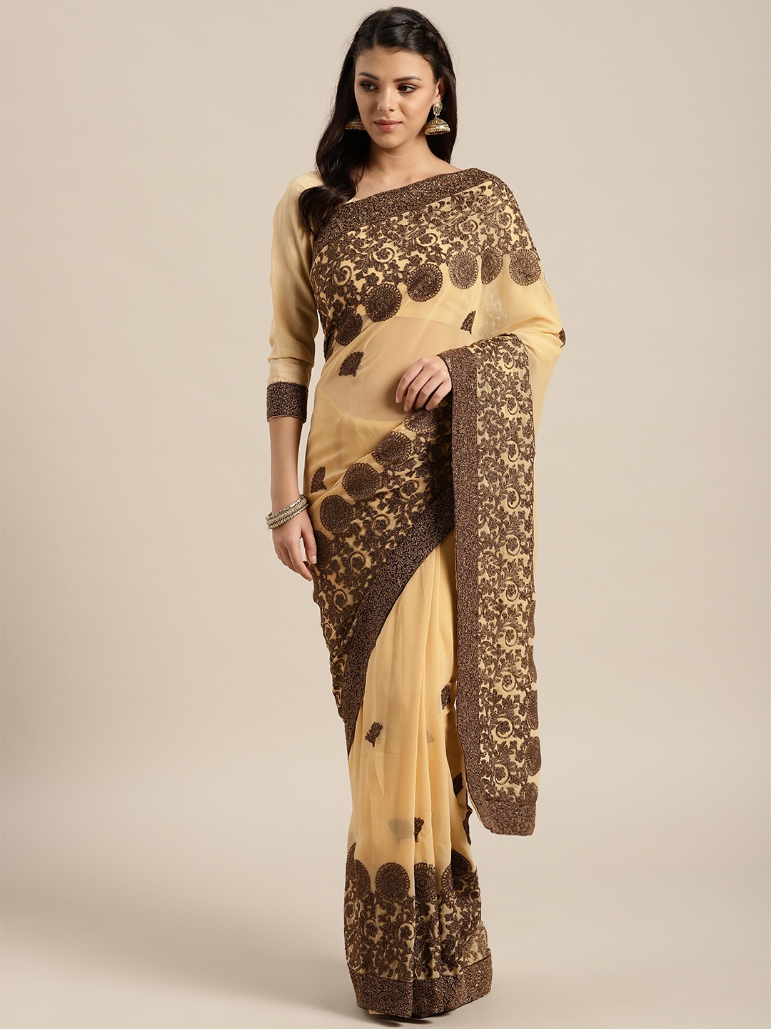 

Saree mall Beige & Brown Embroidered Saree
