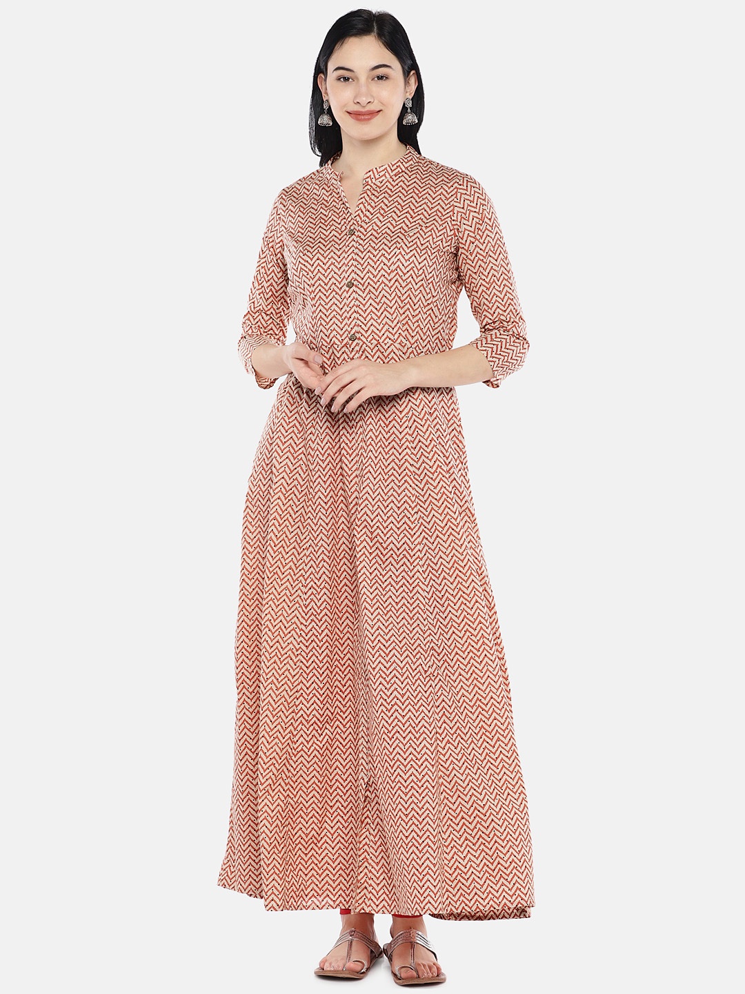 

Vedic Women Beige & Orange Printed A-Line Kurta