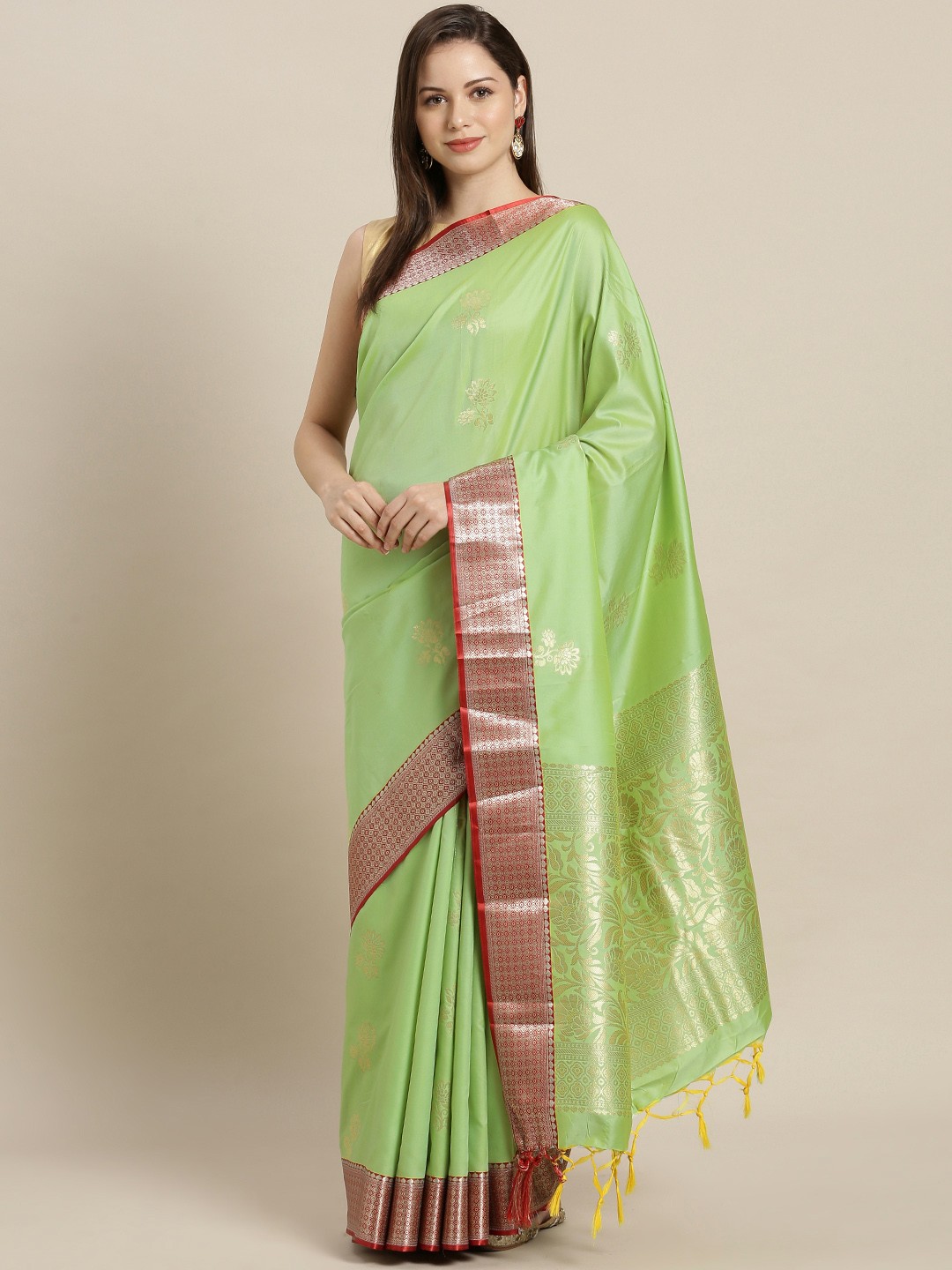 

Varkala Silk Sarees Sea Green Silk Blend Woven Design Kanjeevaram Saree