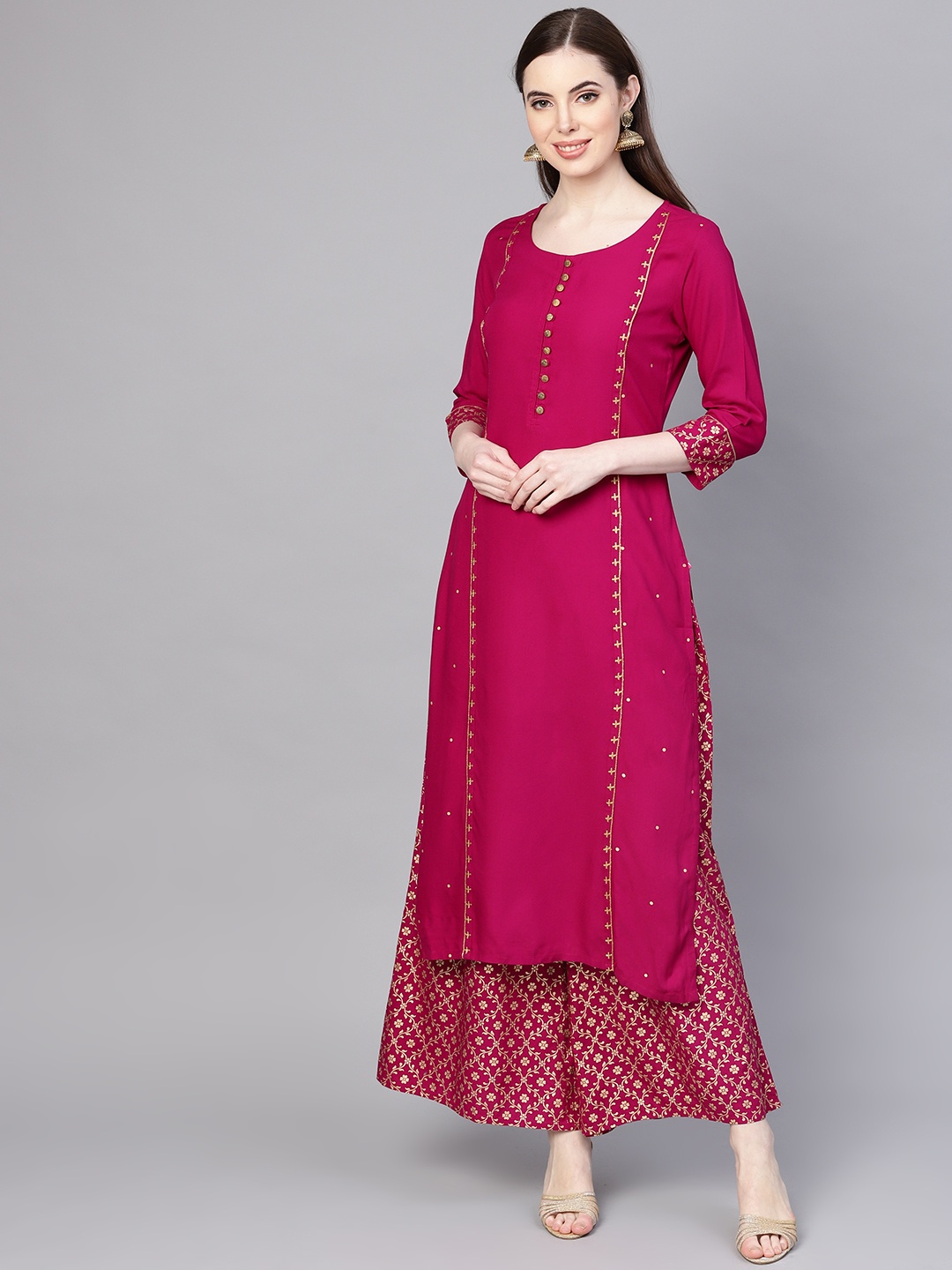 

Varanga Women Magenta & Golden Printed Kurta with Palazzos