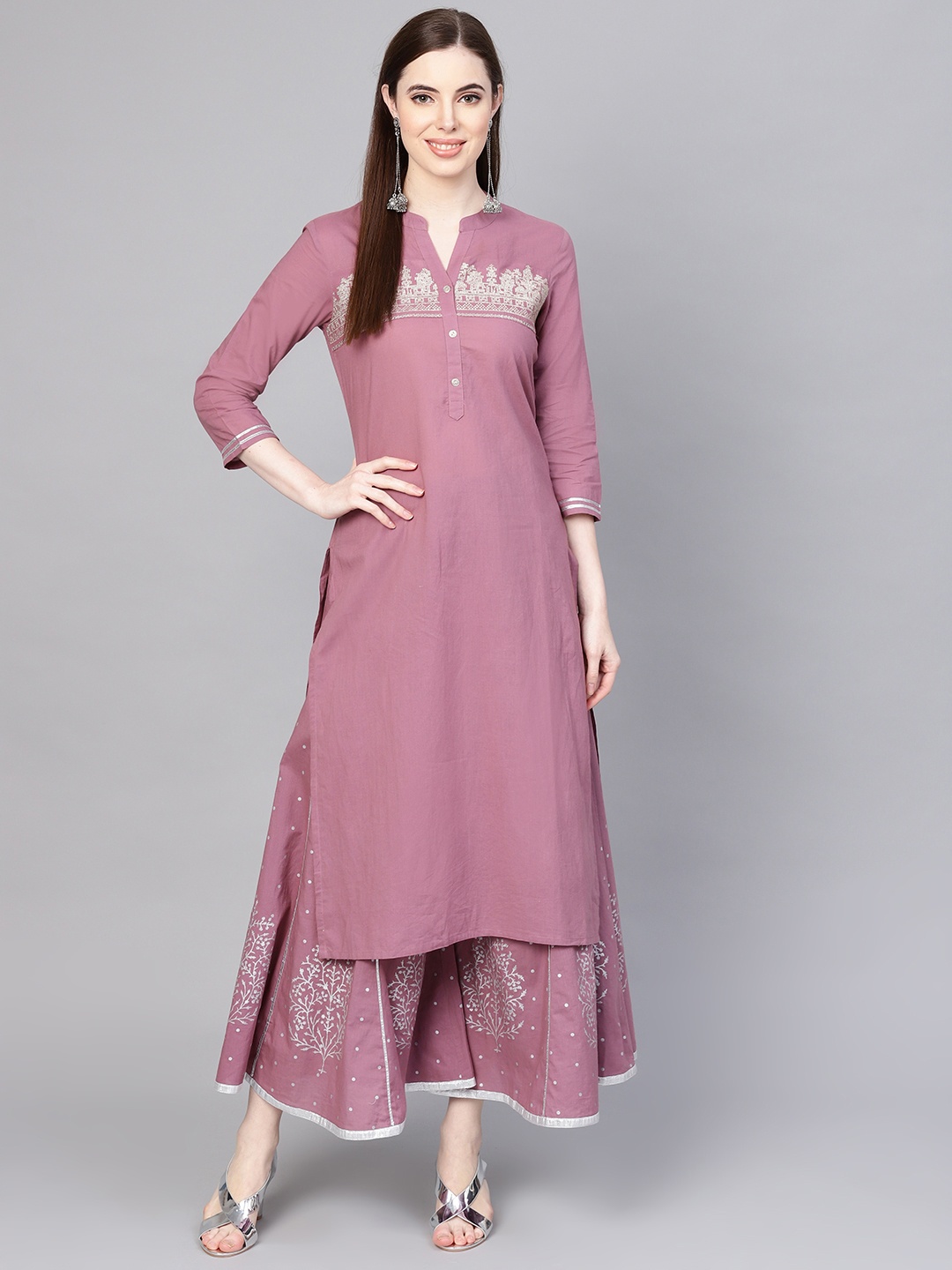 

Varanga Women Mauve & Silver Yoke Design Kurta with Palazzos