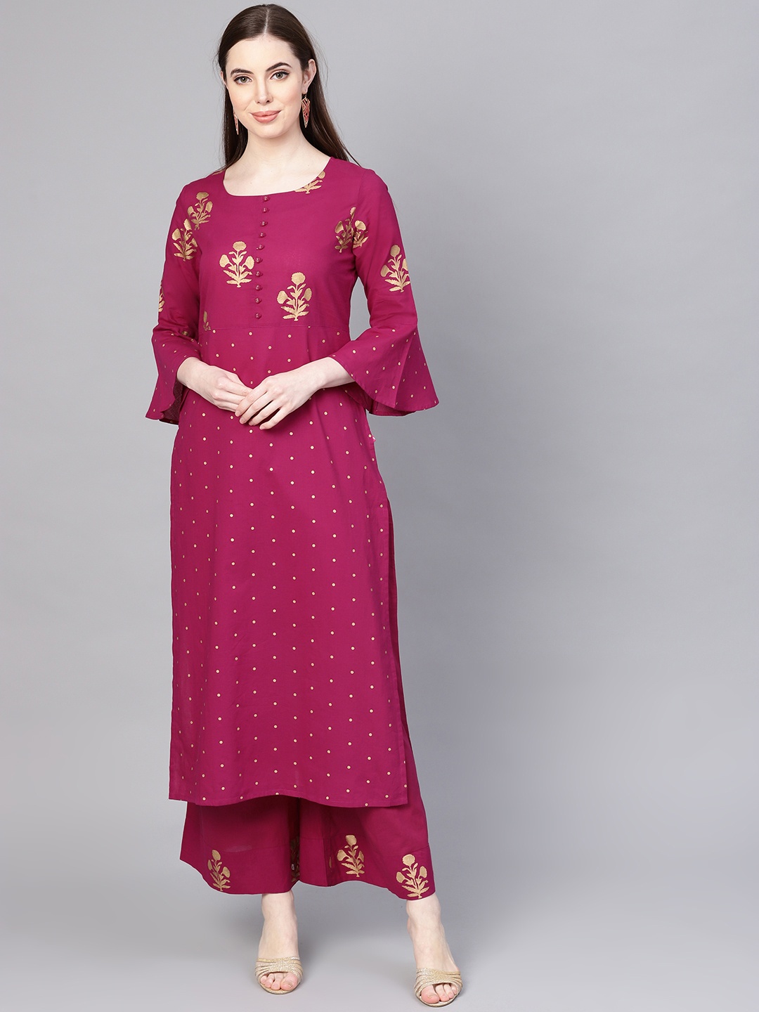 

Varanga Women Magenta & Golden Printed Kurta with Palazzos