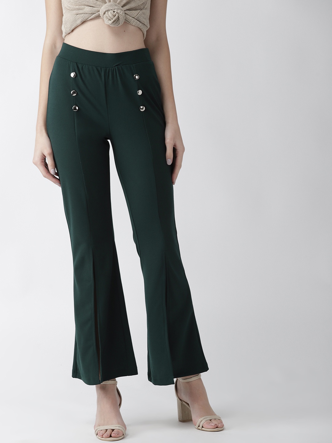 

plusS Women Green Solid Wide Leg Palazzos