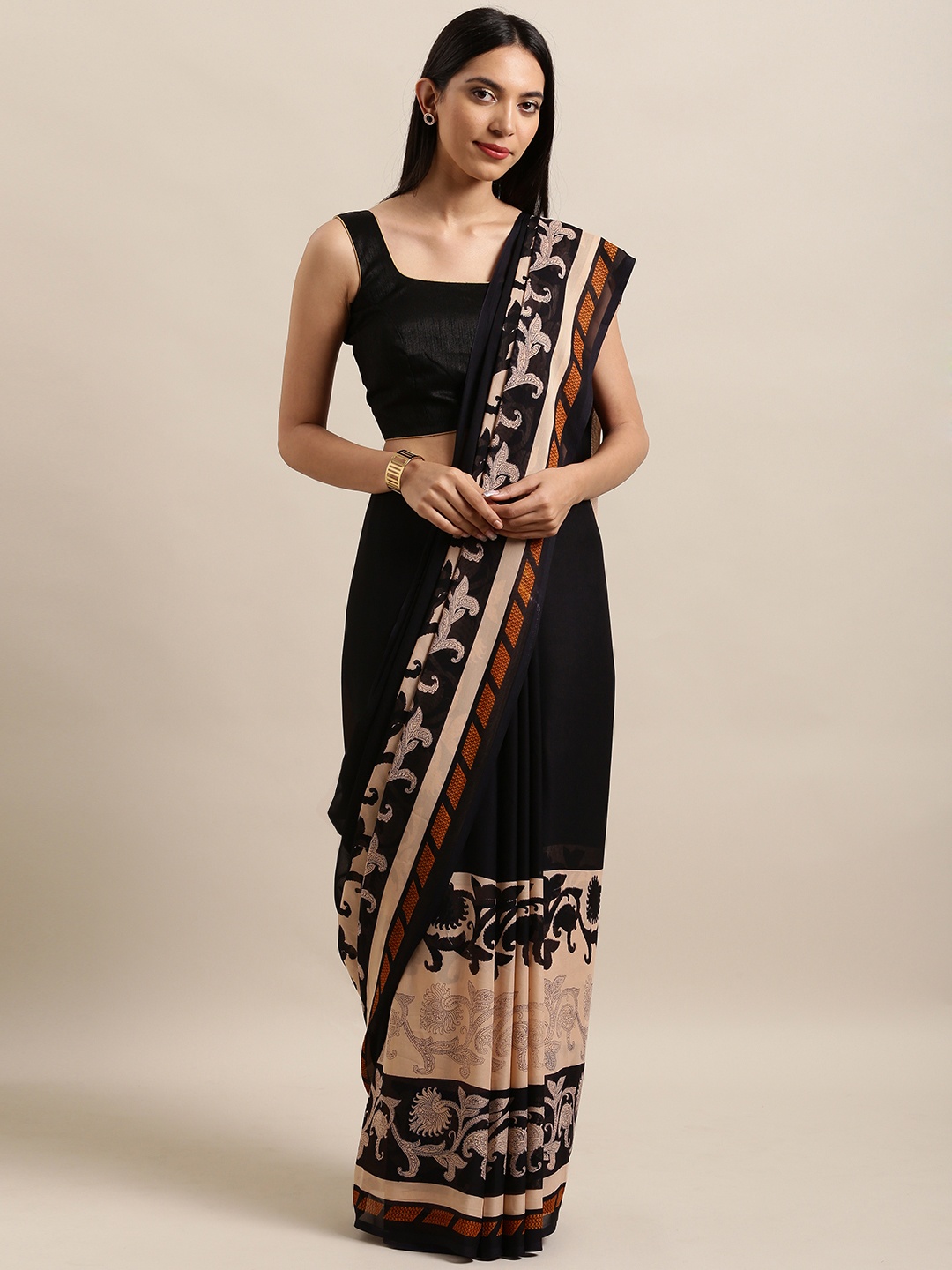 

Satrani Black & Beige Printed Saree