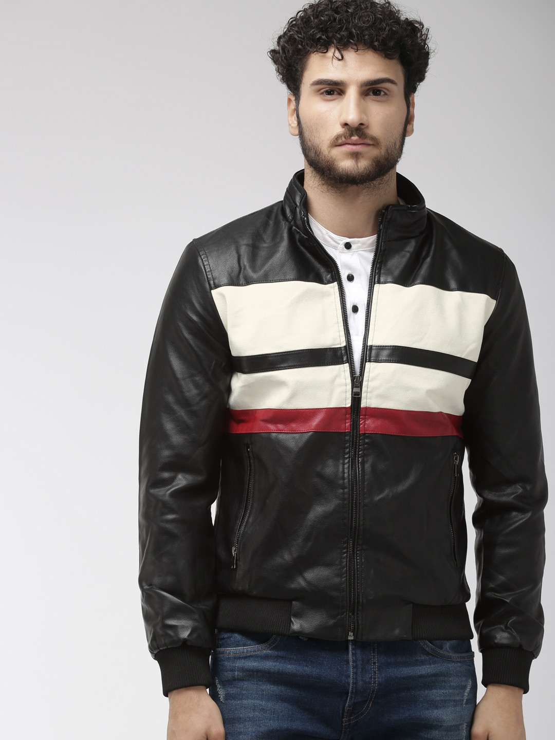

The Indian Garage Co Men Black Colourblocked Biker Jacket