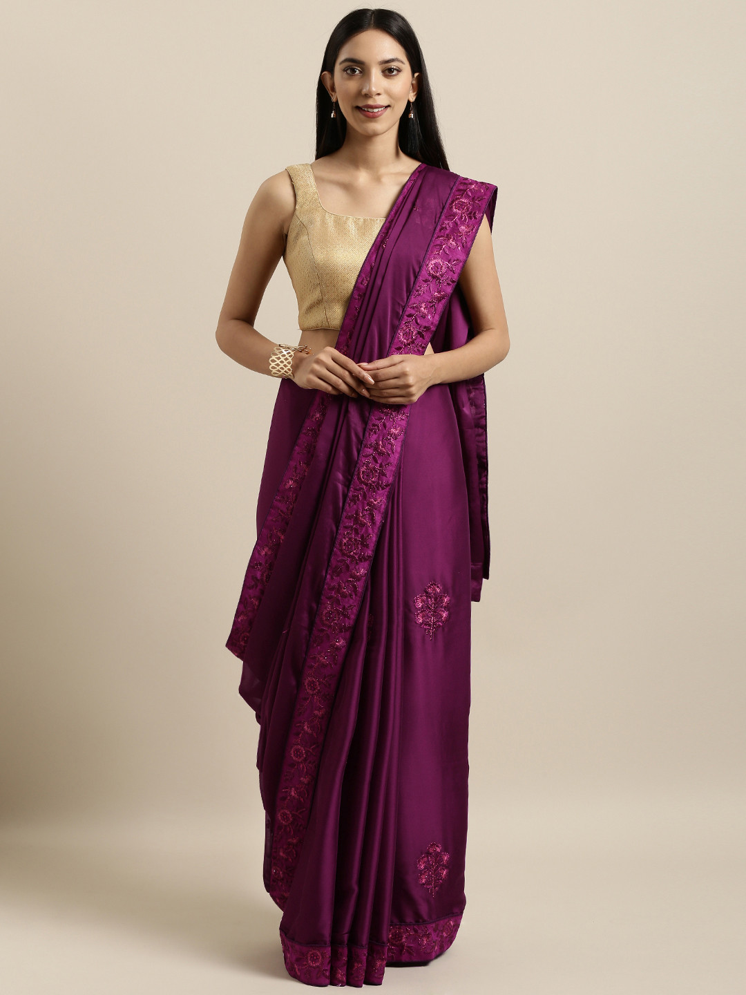 

Kalista Purple Embroidered Poly Georgette Saree