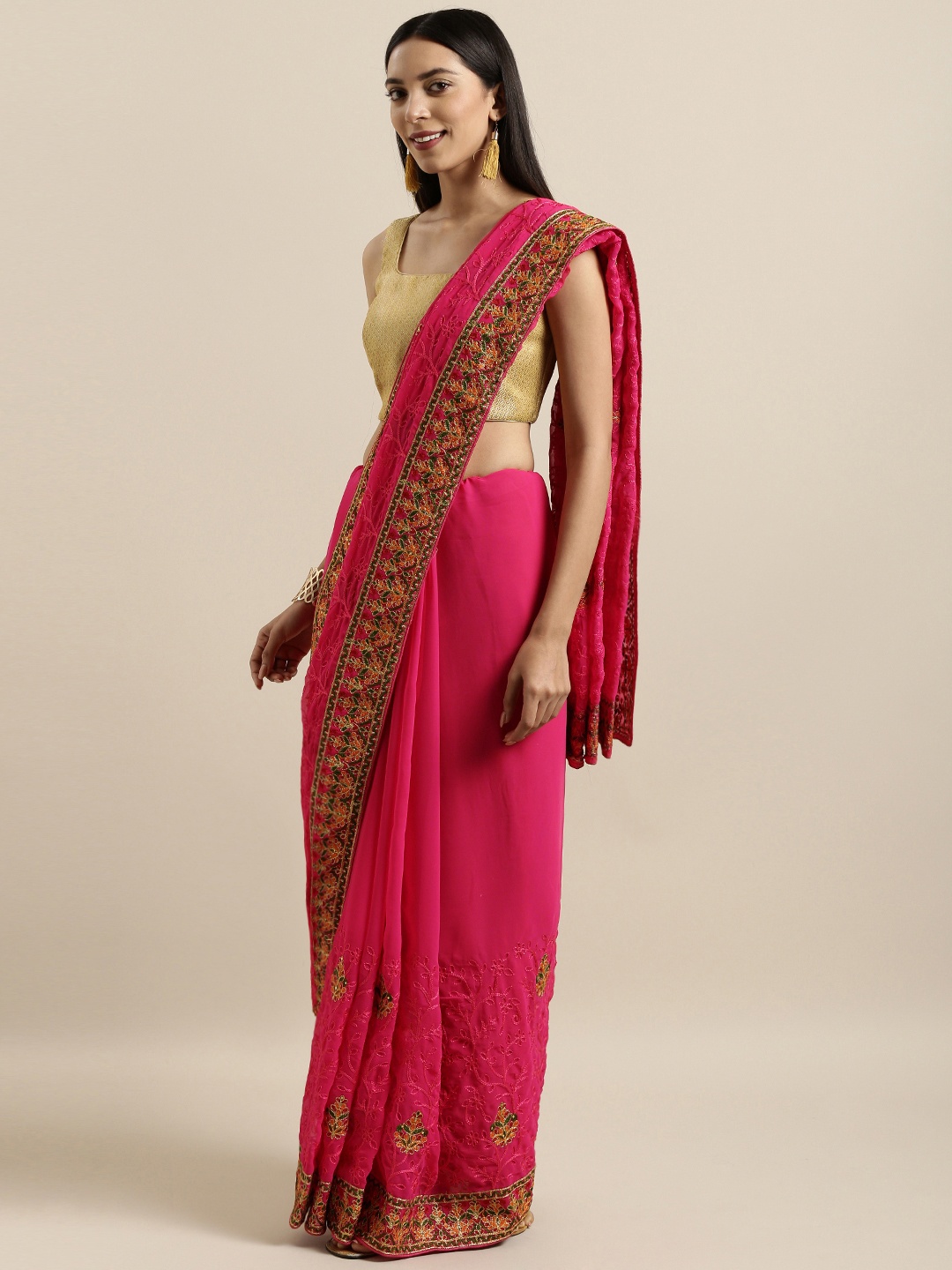 

Kalista Pink Embroidered Poly Georgette Saree