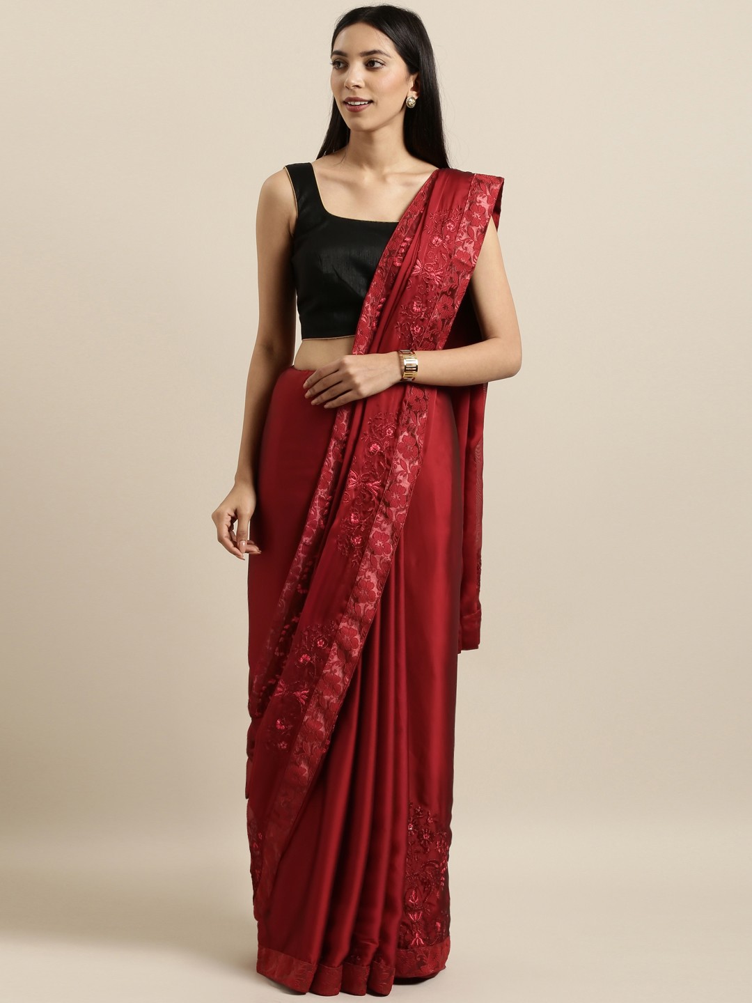 

Kalista Maroon Embroidered Poly Georgette Saree