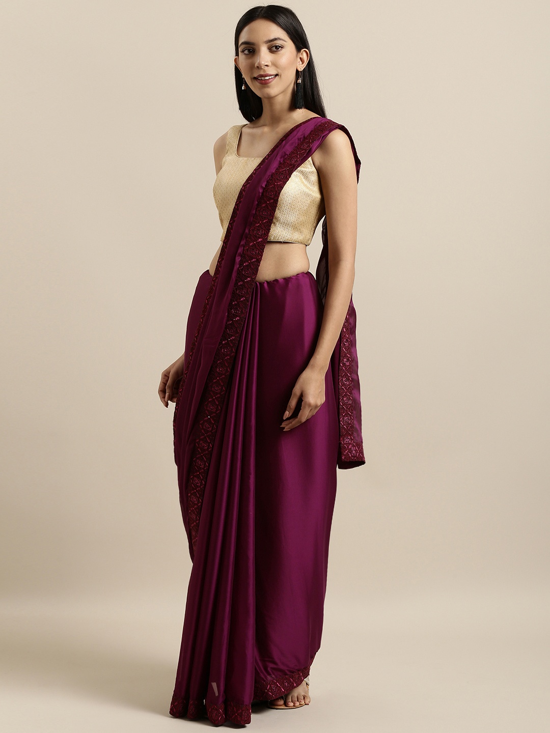 

Kalista Violet Solid Poly Georgette Saree