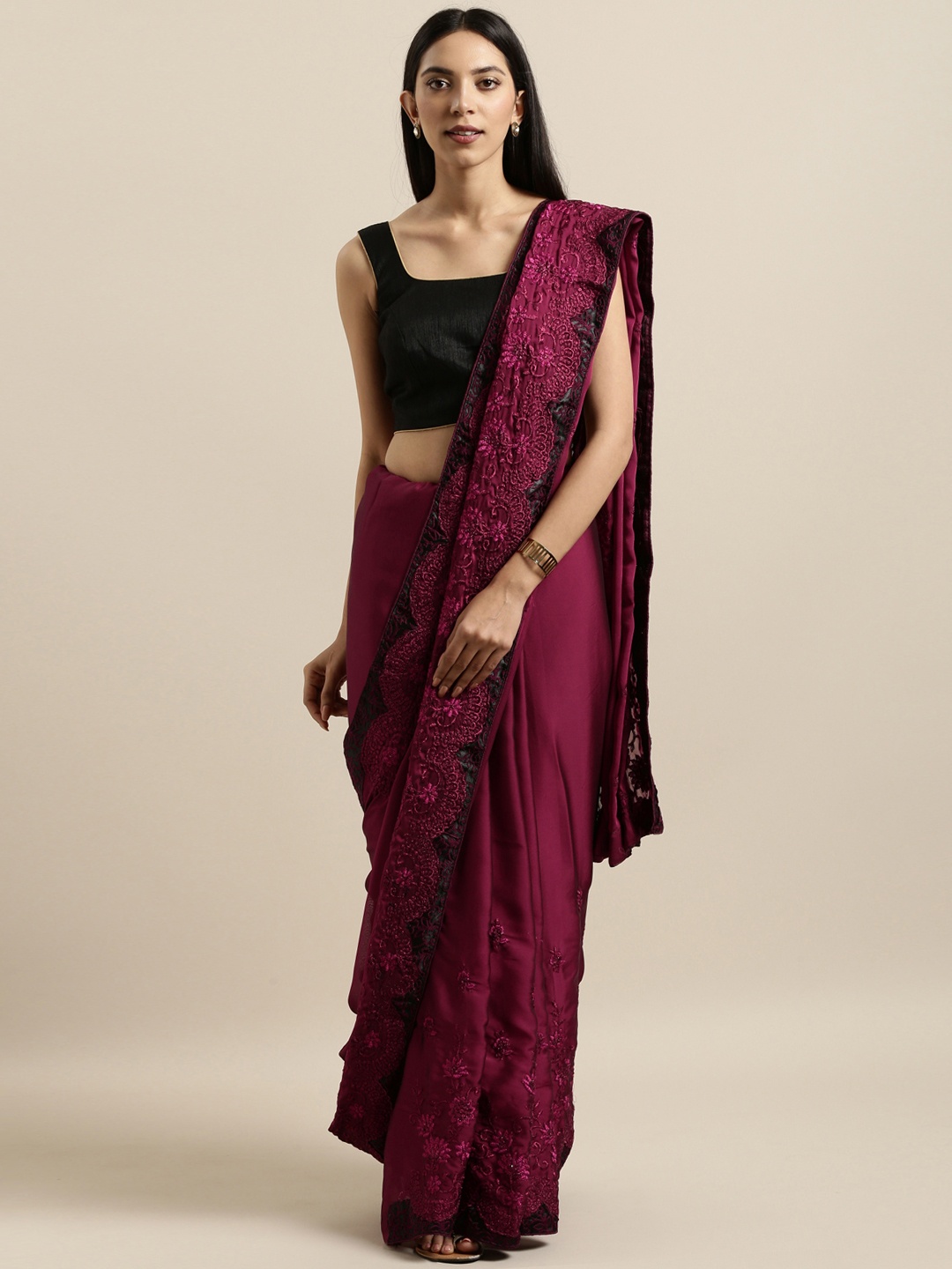 

Kalista Burgundy Embroidered Poly Georgette Saree