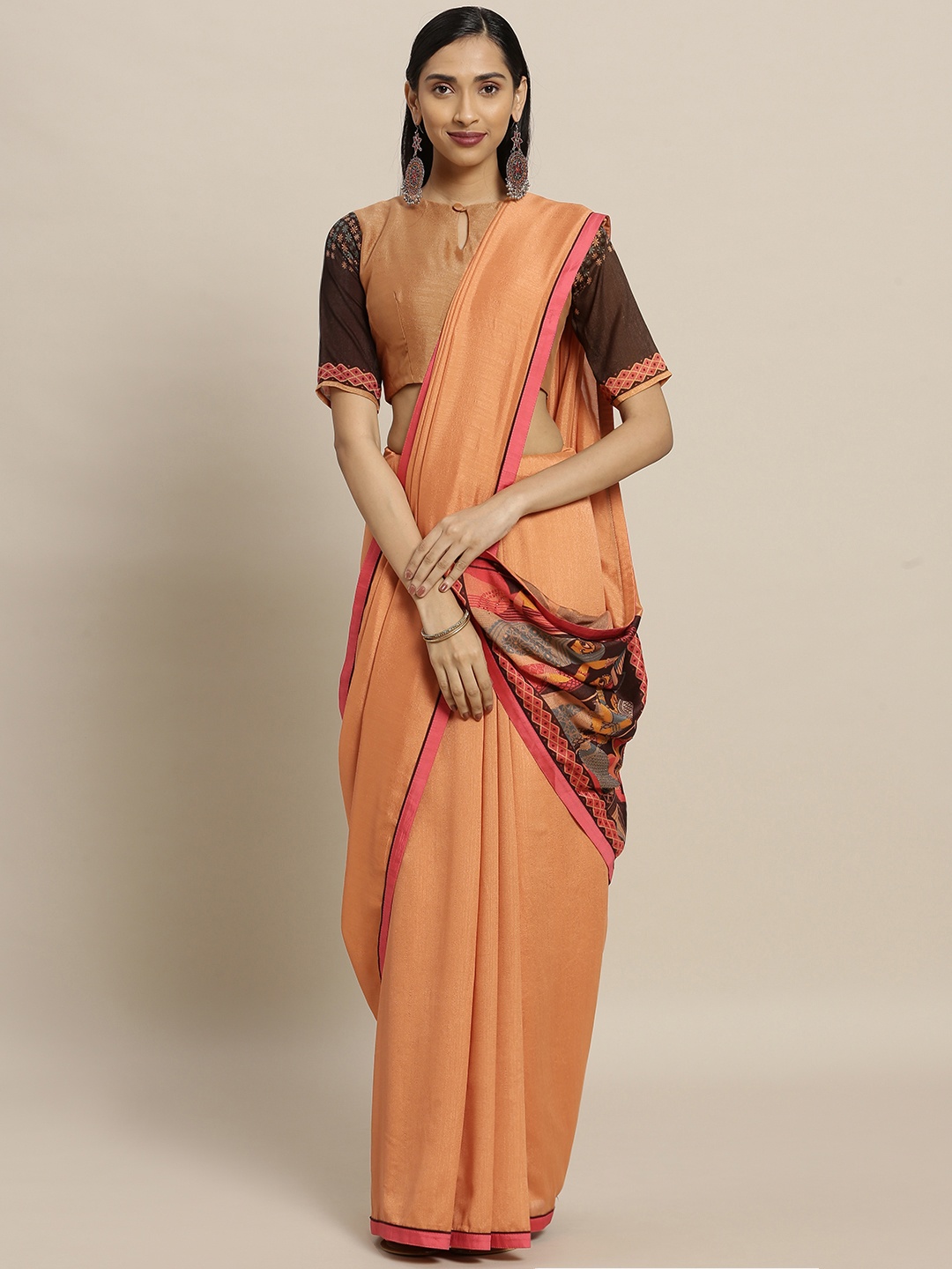 

Shaily Orange Printed Pure Georgette Saree