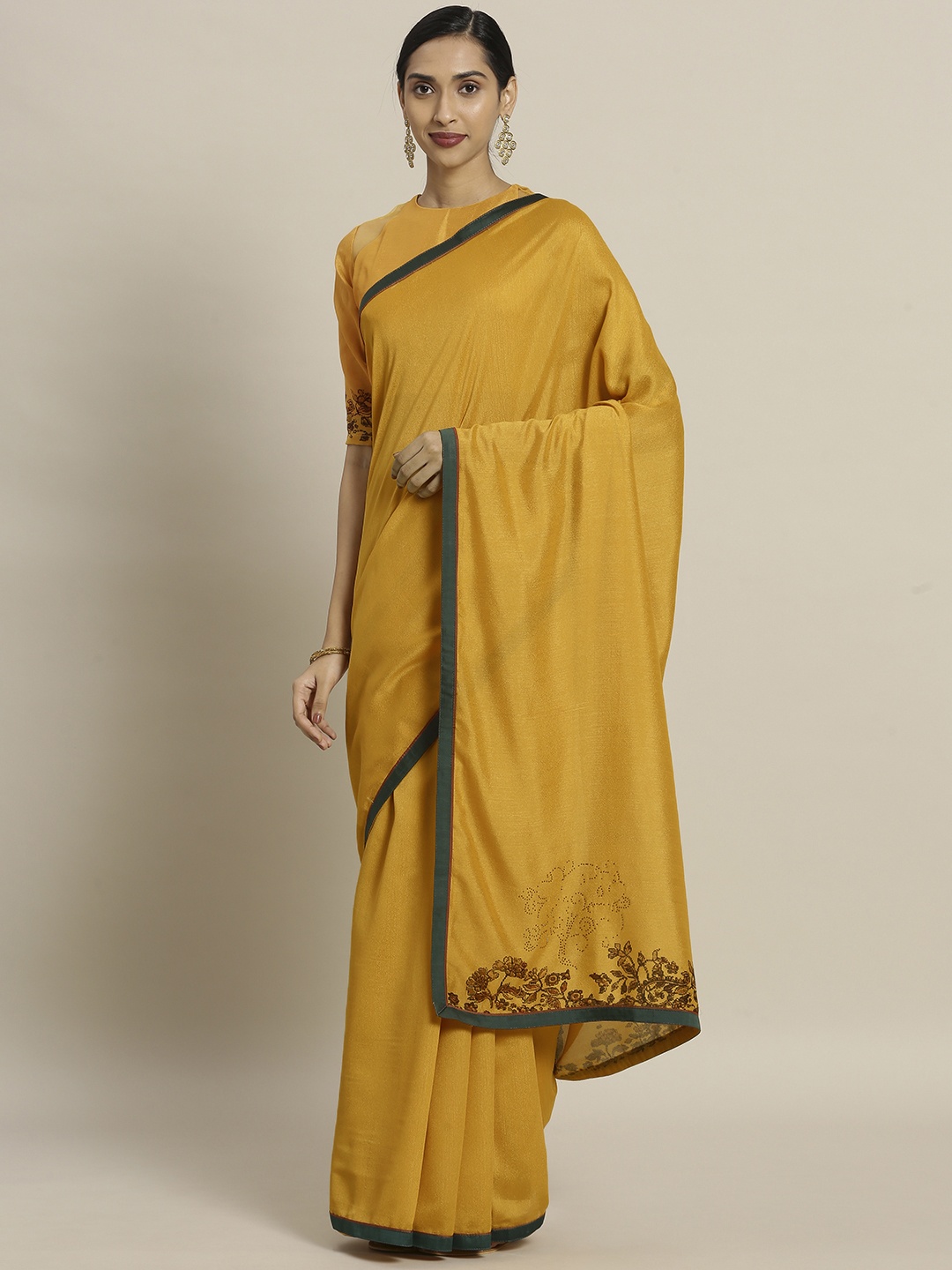 

Shaily Mustard Yellow Solid Pure Georgette Saree