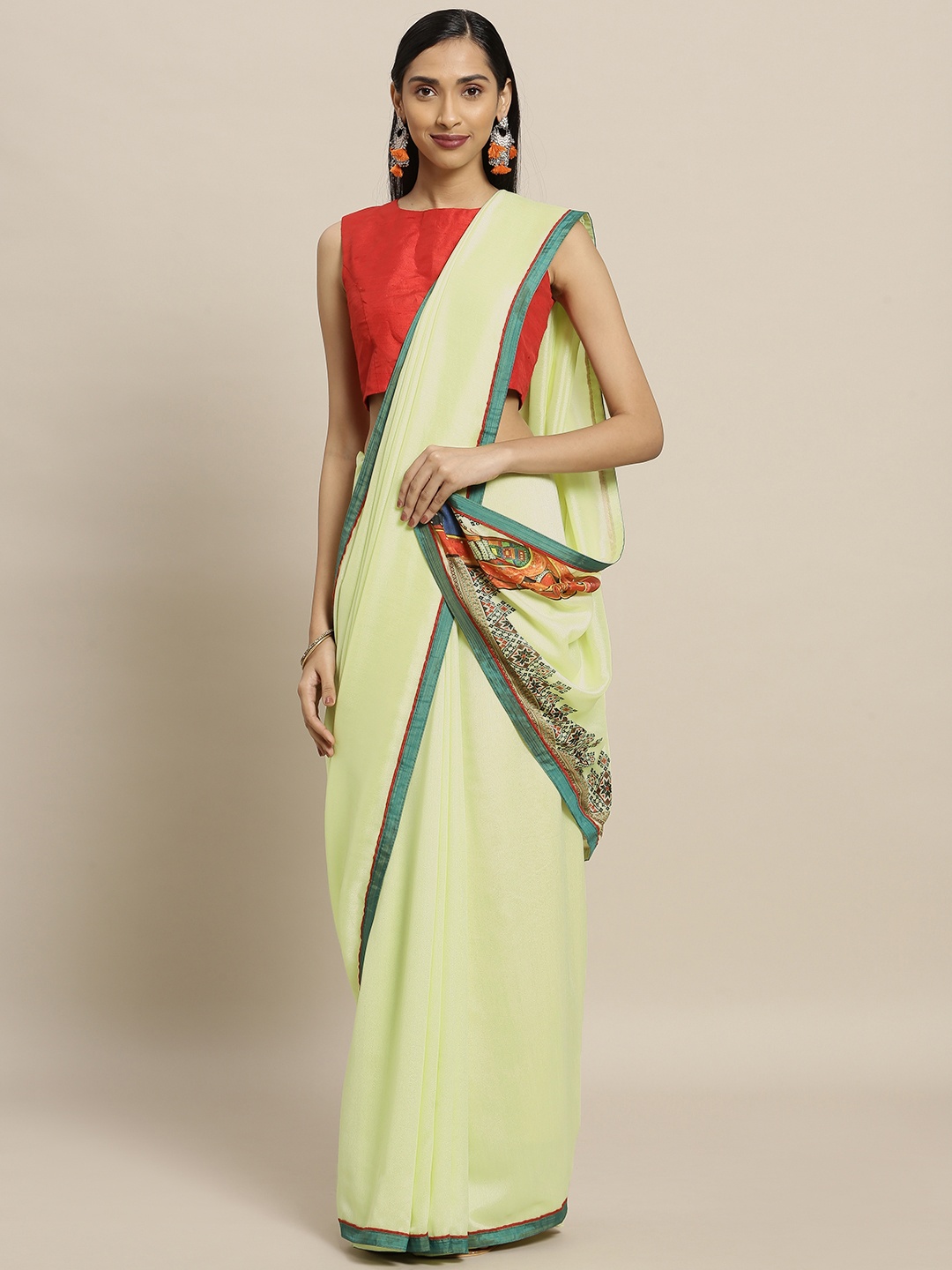 

Shaily Lime Green Solid Pure Georgette Saree