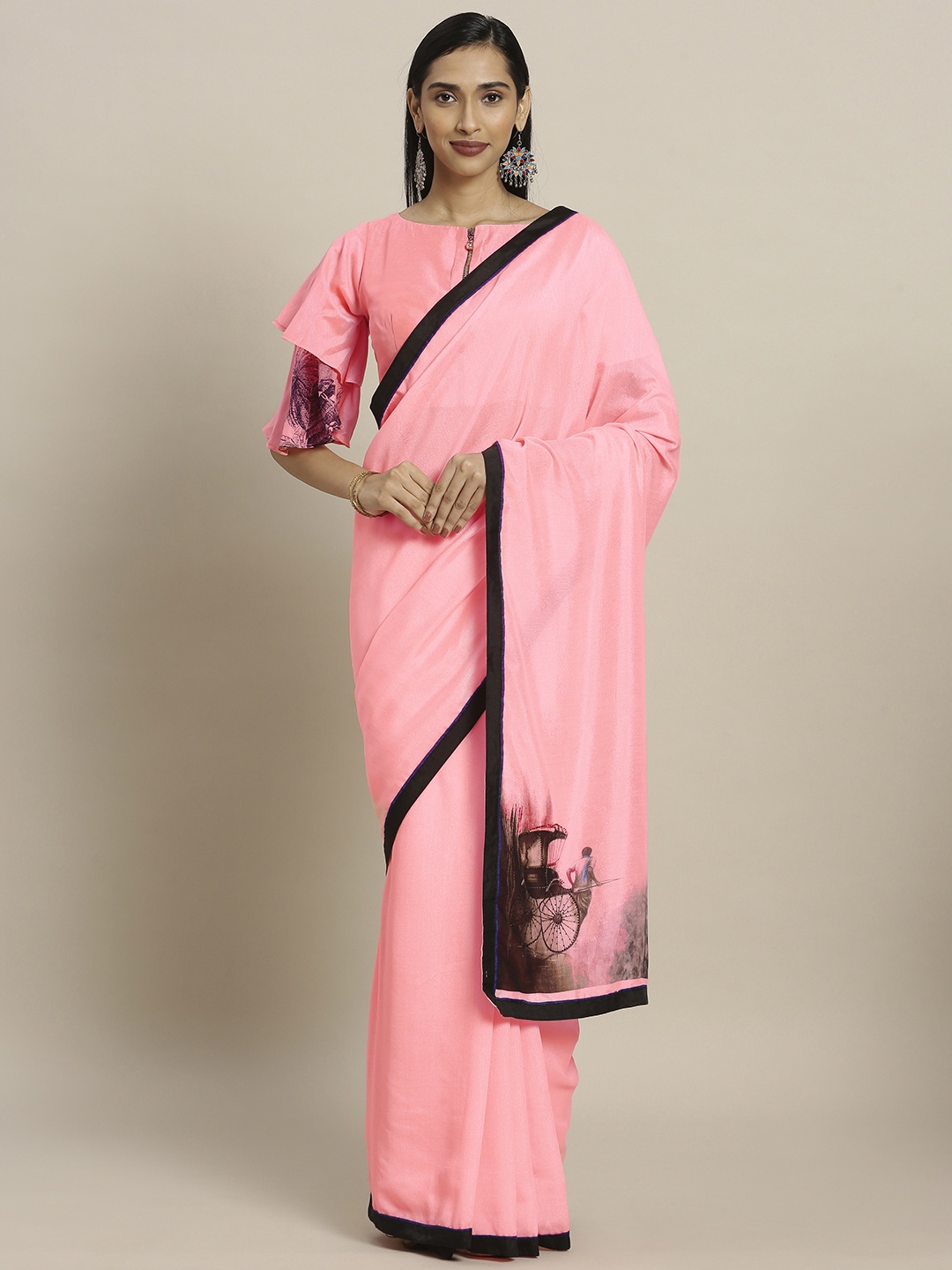 

Shaily Pink Solid Pure Georgette Saree