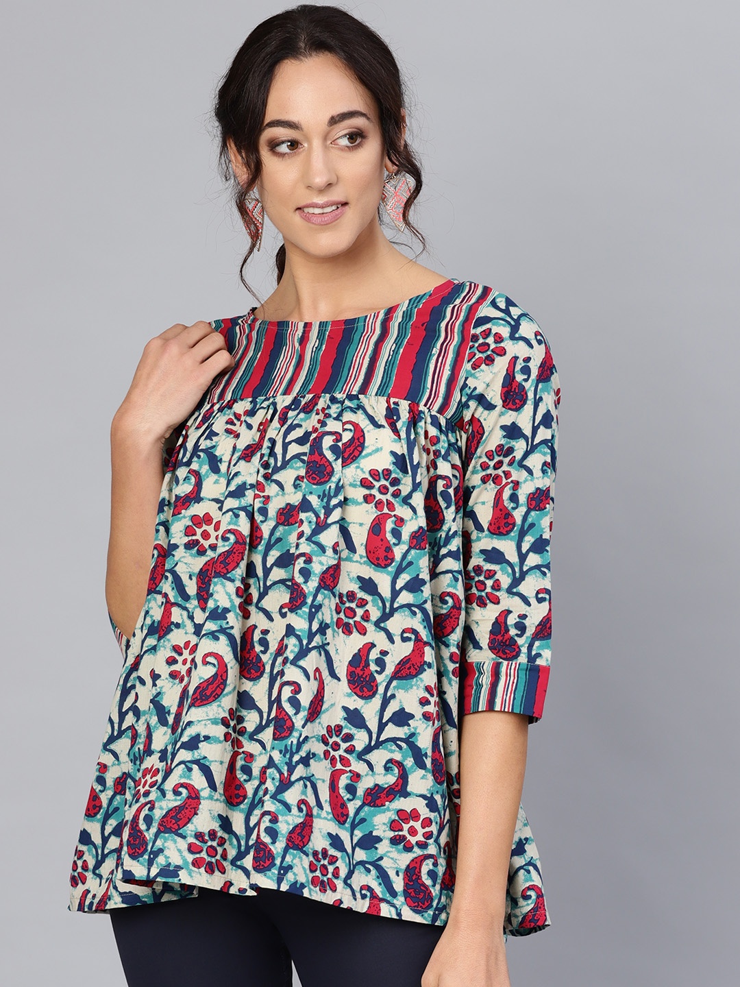

AKS Women Beige & Navy Paisley Print Tunic