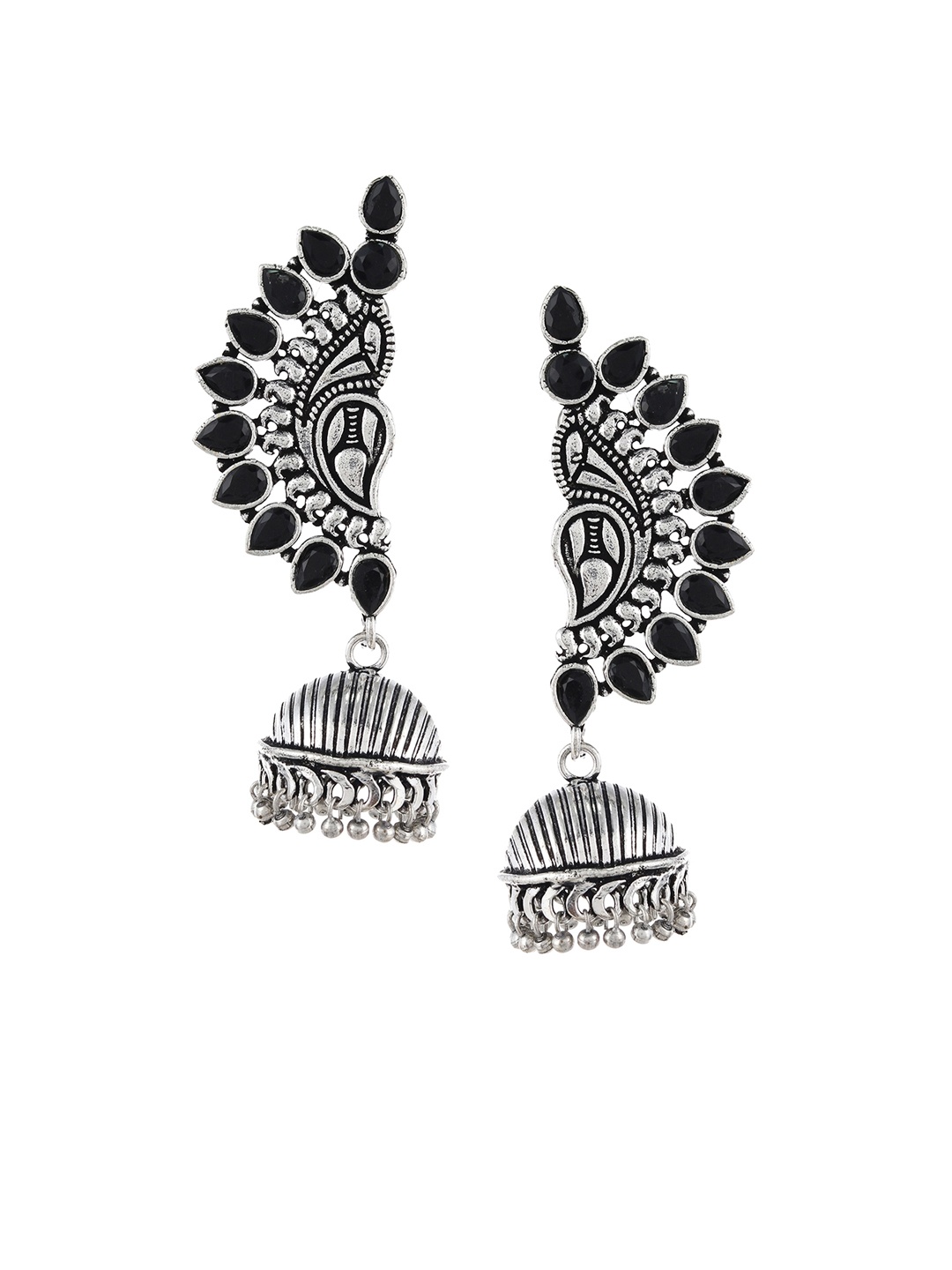 

Silvermerc Designs Black Silver-Plated Oxidised Dome Shaped Jhumkas