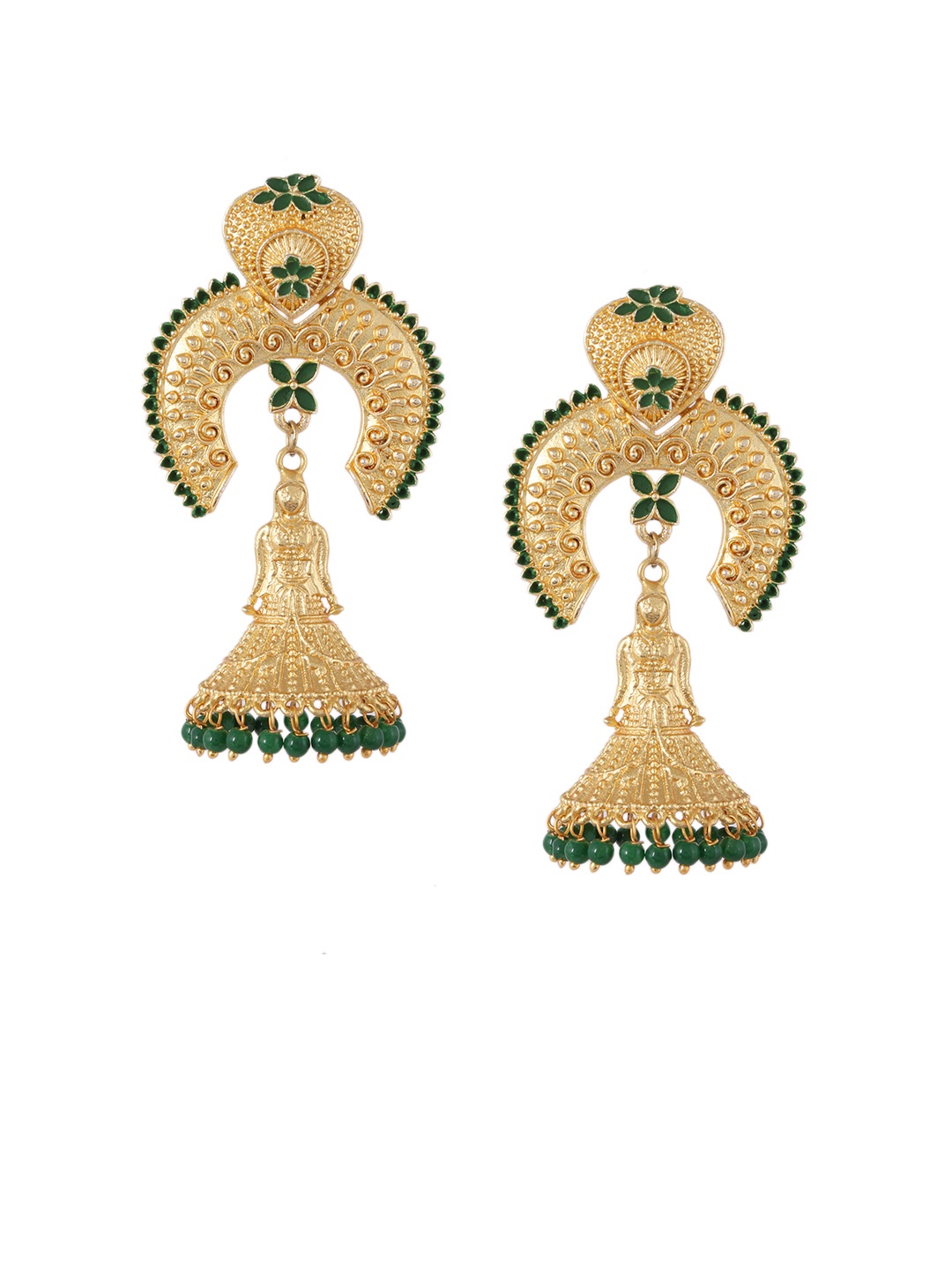 

Silvermerc Designs Green Gold-Plated Handcrafted Floral Jhumkas