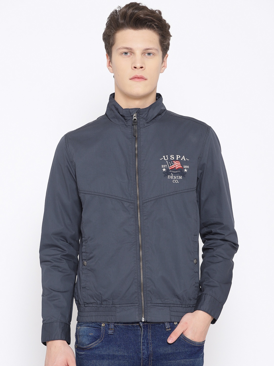 

U.S. Polo Assn. Denim Co. Men Navy Blue Solid Tailored Jacket
