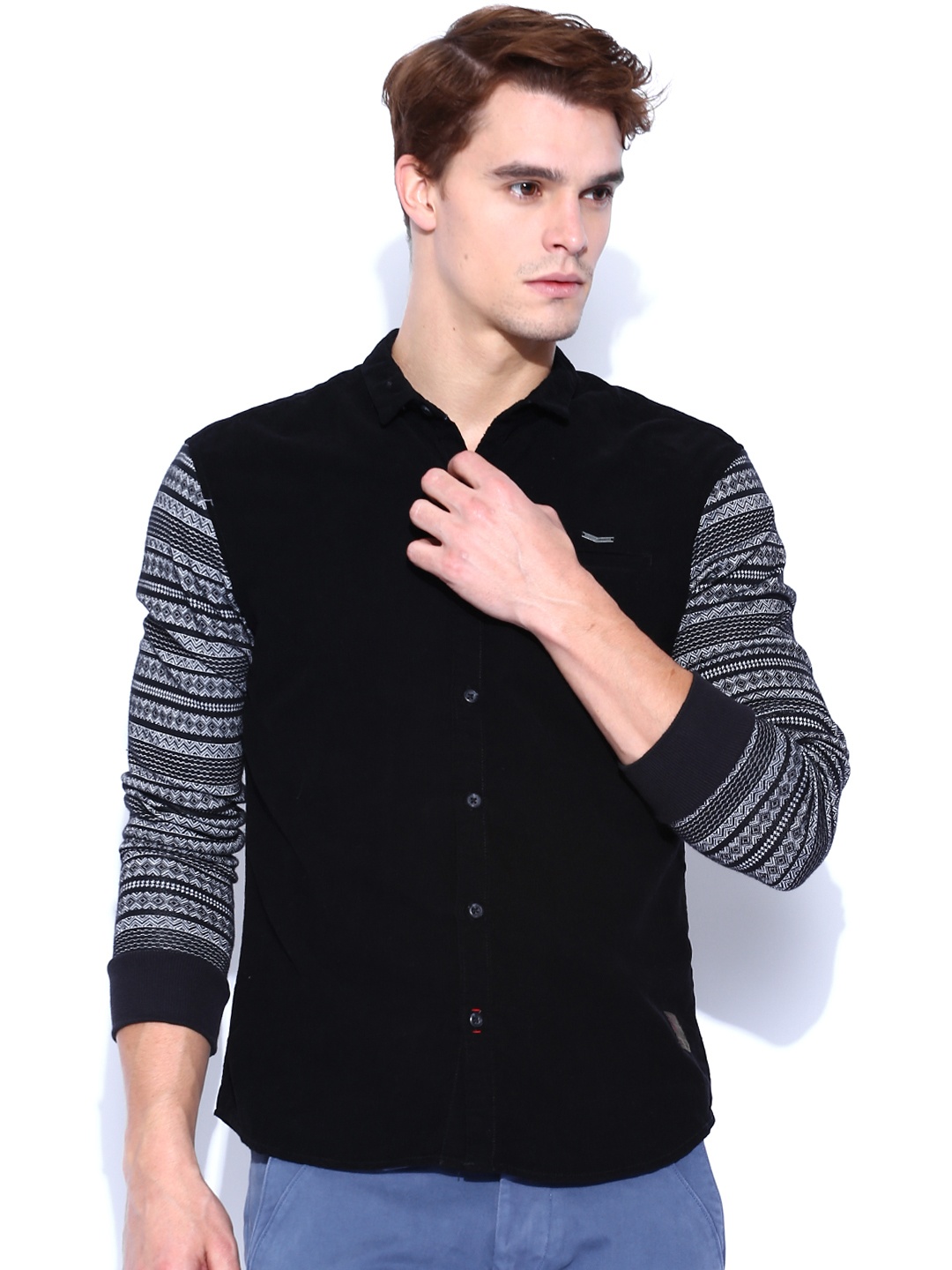 

Locomotive Black Corduroy Slim Fit Casual Shirt