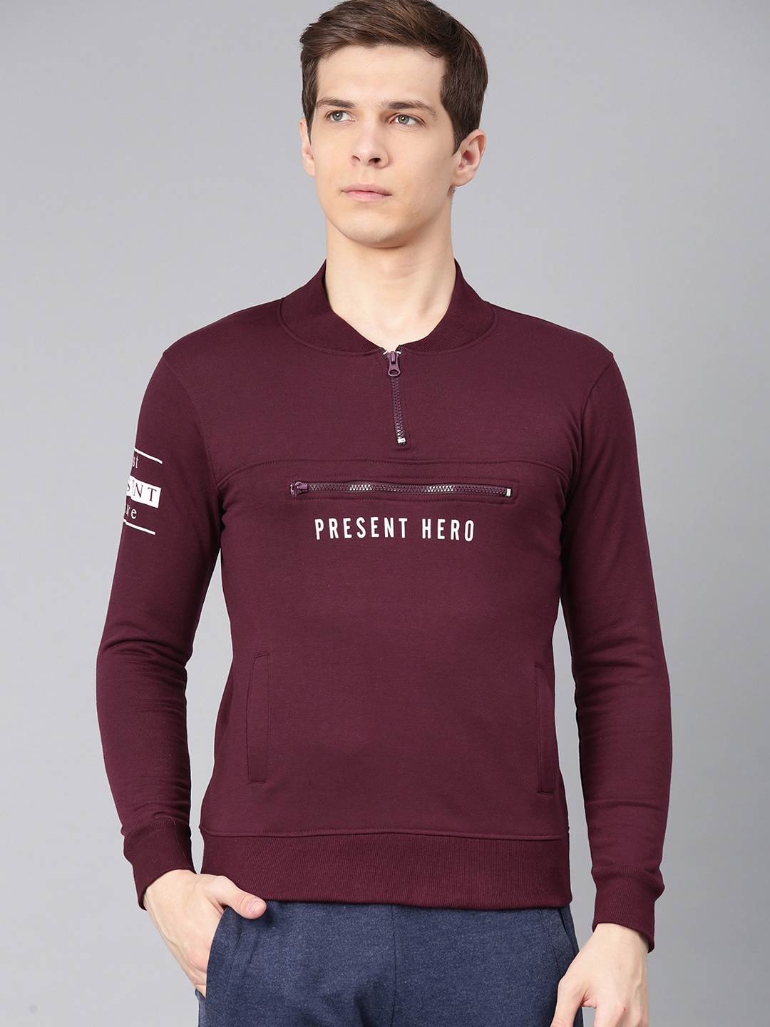 

Maniac Men Burgundy Solid Pullover Sweatshirt