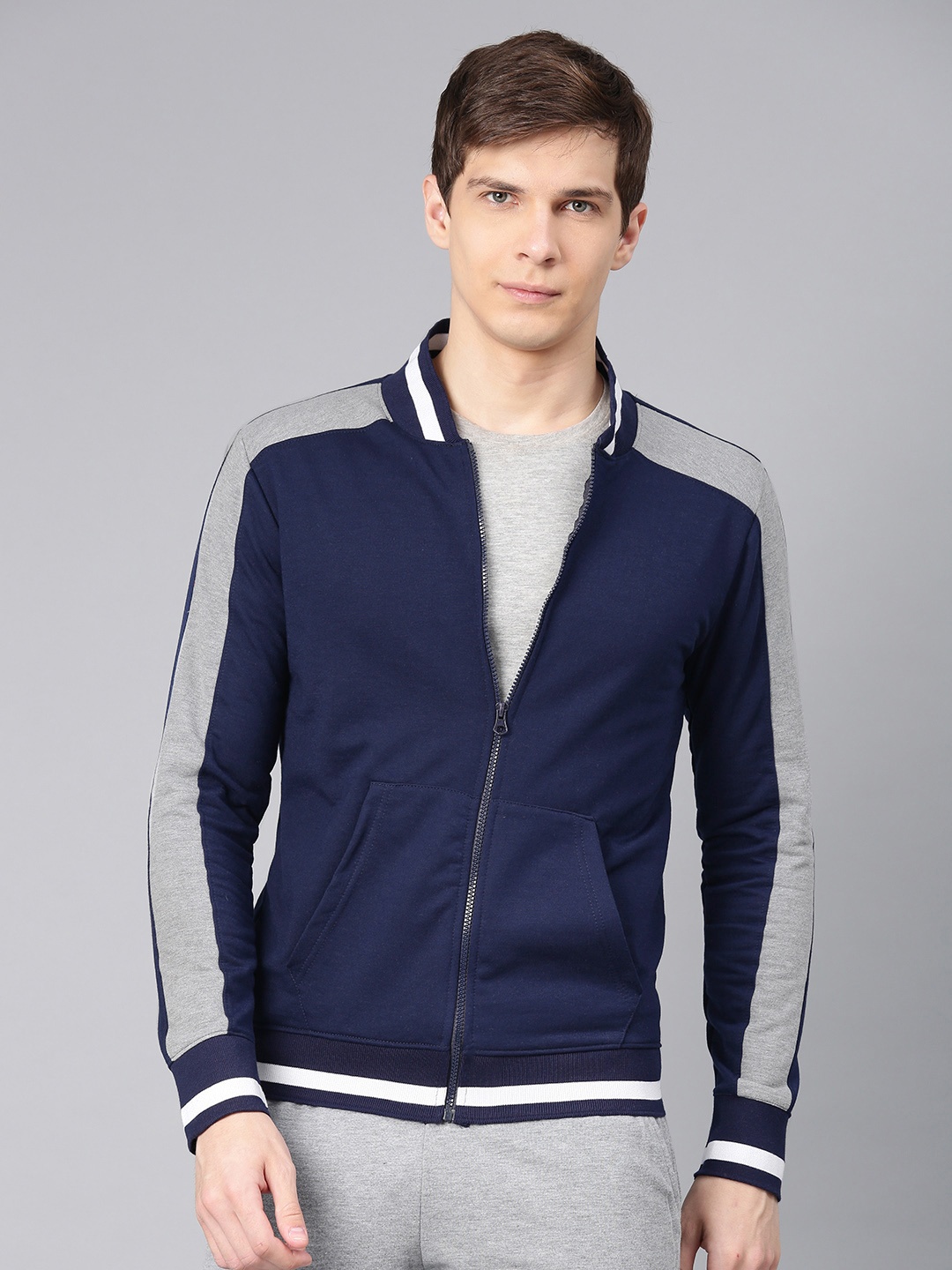 

Maniac Men Navy Blue Solid Front-Open Sweatshirt