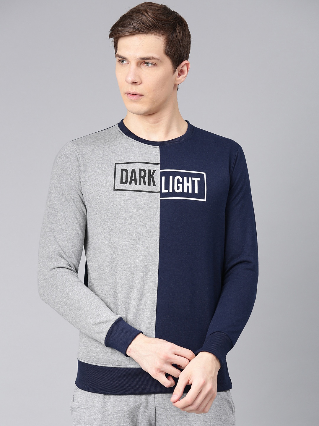 

Maniac Men Blue & Grey Melange Colourblocked Sweatshirt