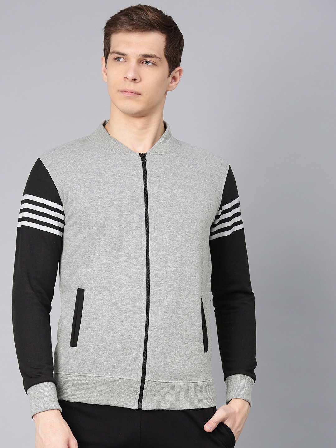 

Maniac Men Grey Solid Front-Open Sweatshirt