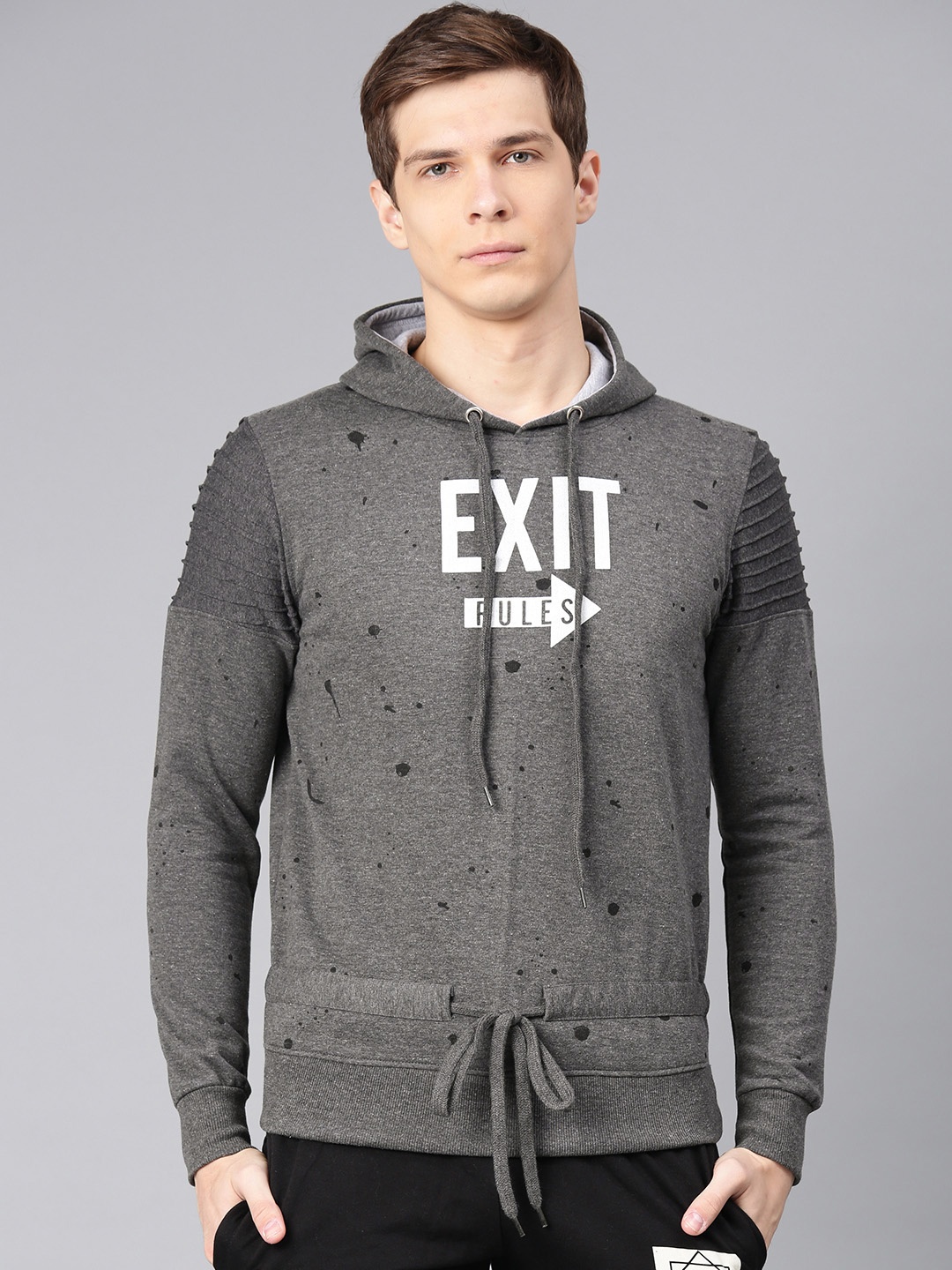 

Maniac Men Grey Printed Hooded Sweatshirt
