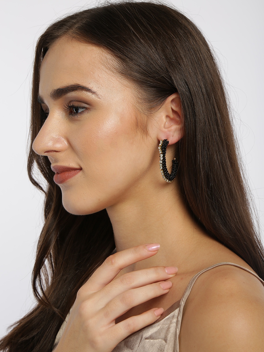 

Ayesha Studded Hoop Earrings, Black