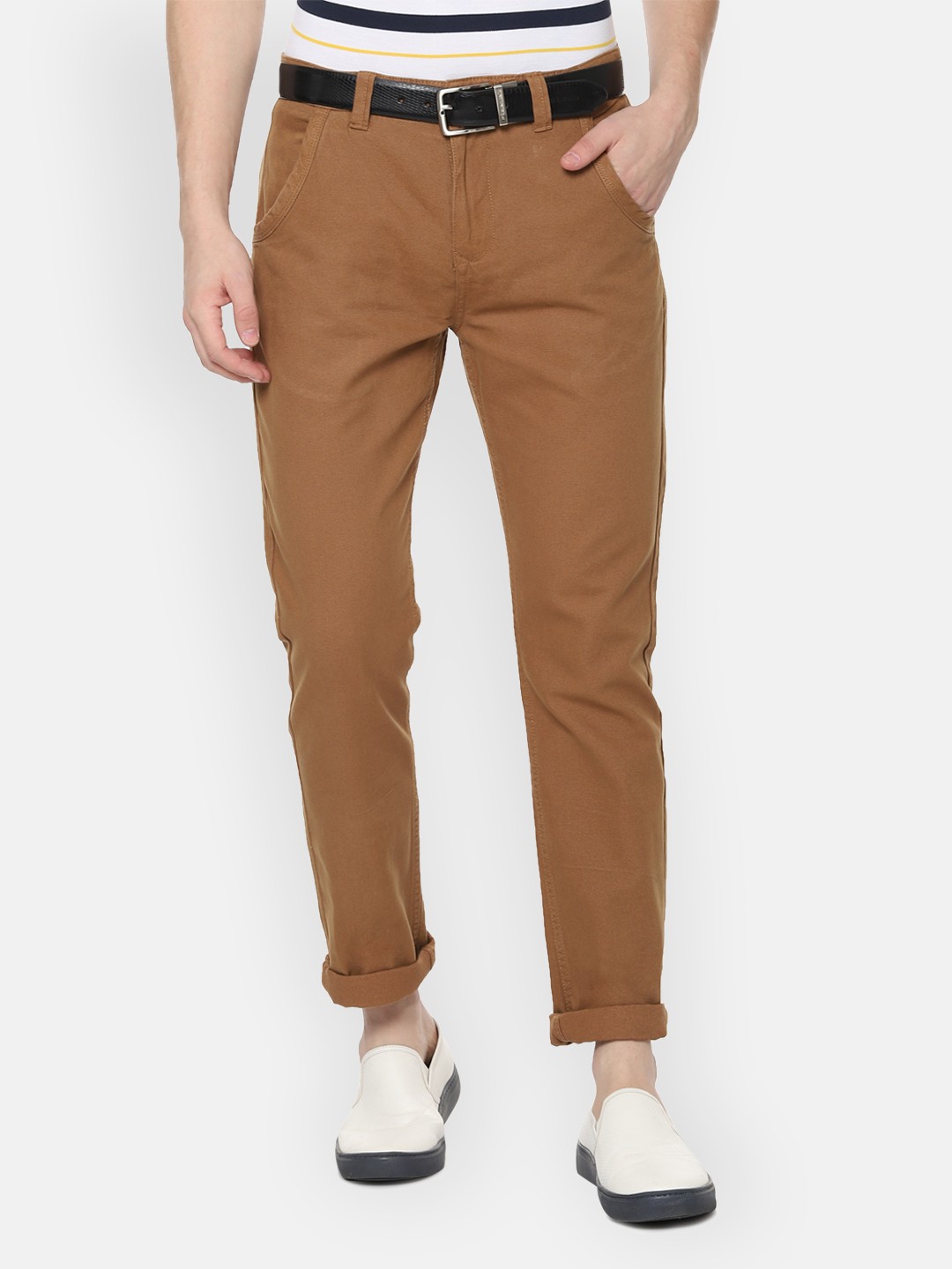

People Men Brown Slim Fit Solid Chinos