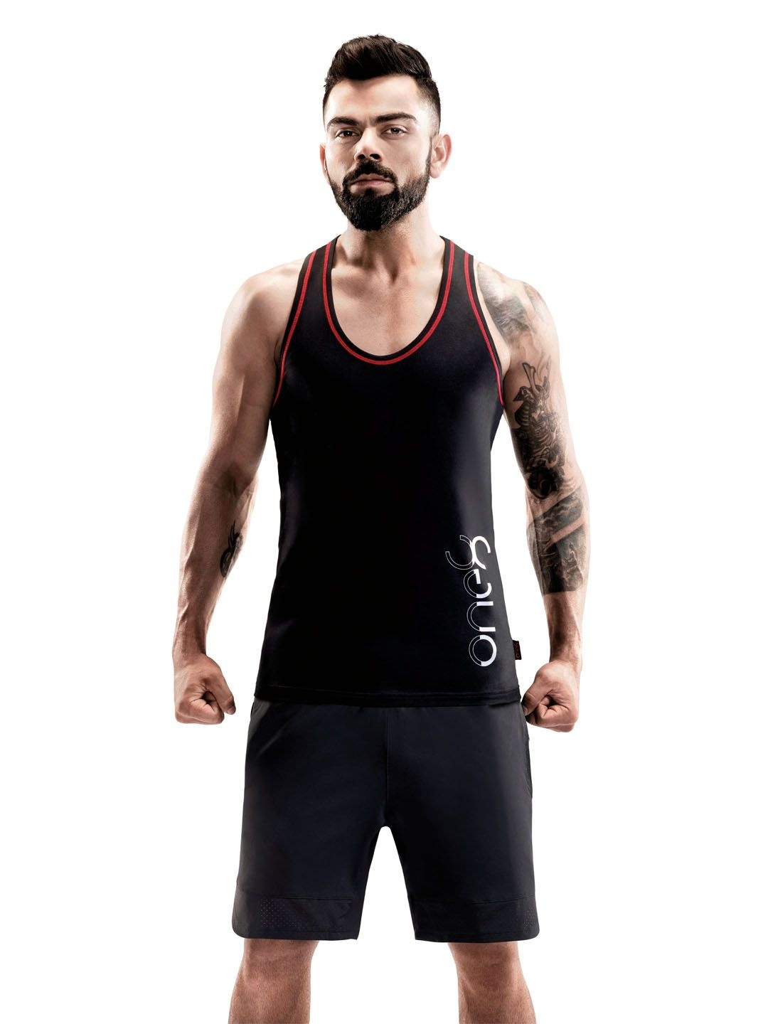 

one8 by Virat Kohli Men Black Solid Innerwear Jog Vest 208