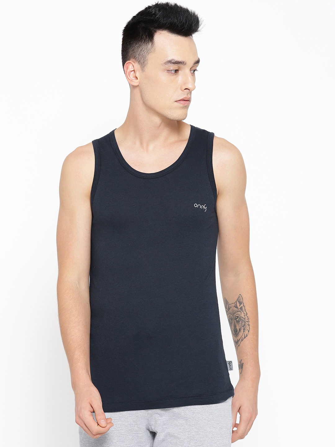 

one8 by Virat Kohli Men Navy Blue Solid Ultra Light Innerwear Vest 108